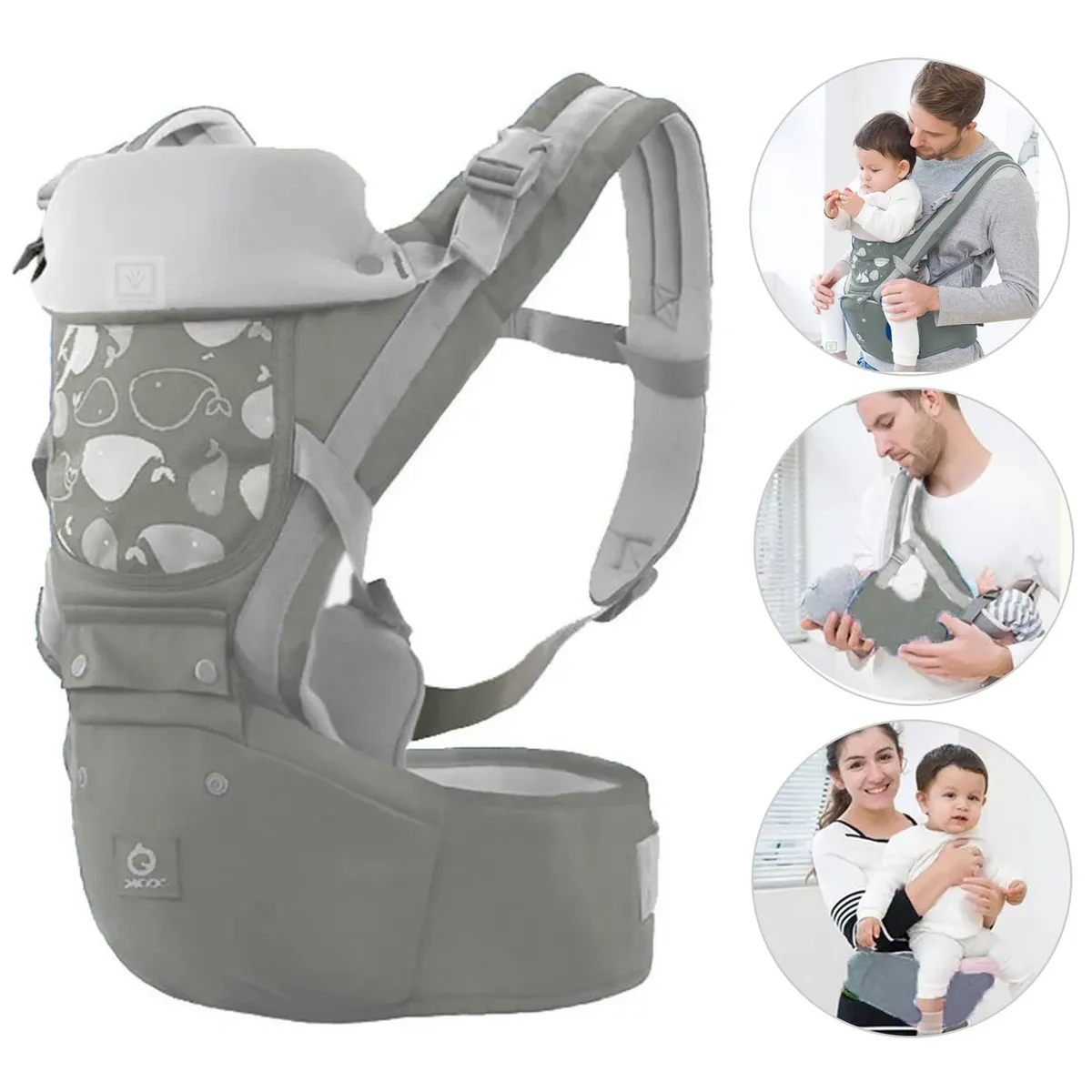 CANGURO PARA BEBÉ ERGONÓMICO BALLENA 3 EN 1 GRIS - 1