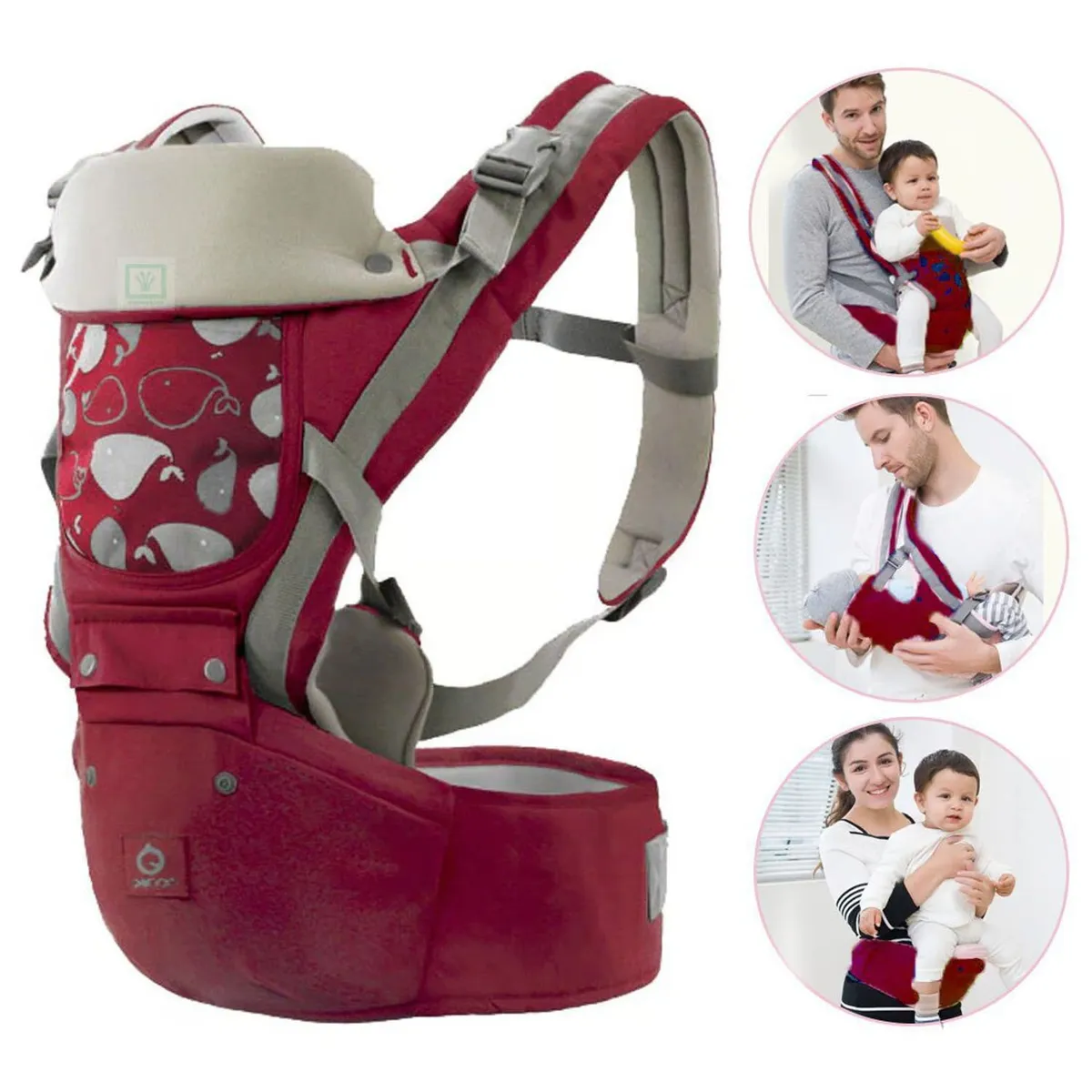 CANGURO PARA BEBÉ ERGONÓMICO BALLENA 3 EN 1 VINO - 1
