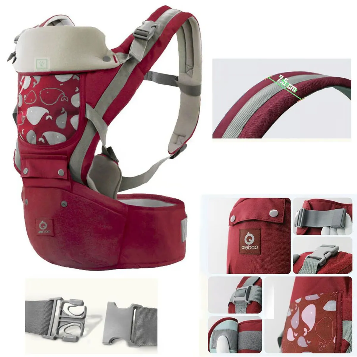 CANGURO PARA BEBÉ ERGONÓMICO BALLENA 3 EN 1 VINO - 2
