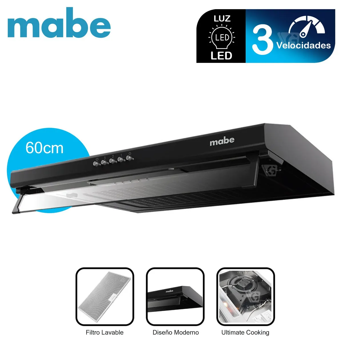 CAMPANA EXTRACTORA MABE CMU6020PB0 60CM NEGRO - 1