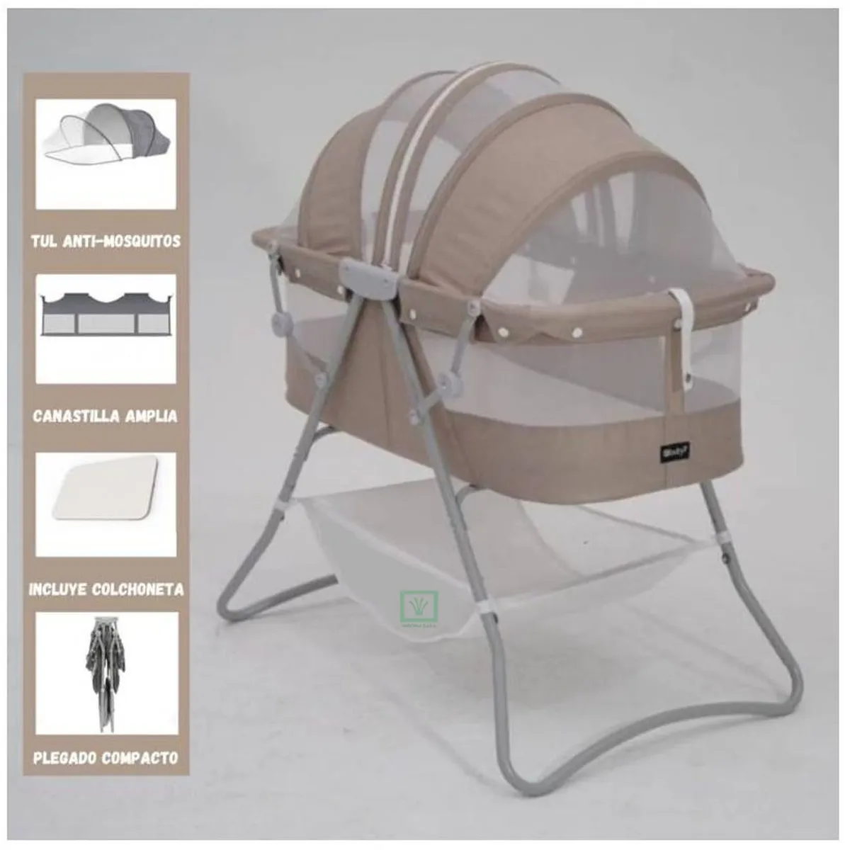CUNA PORTÁTIL PLEGABLE PARA BEBÉ »DOLLY» BEIGE - 1