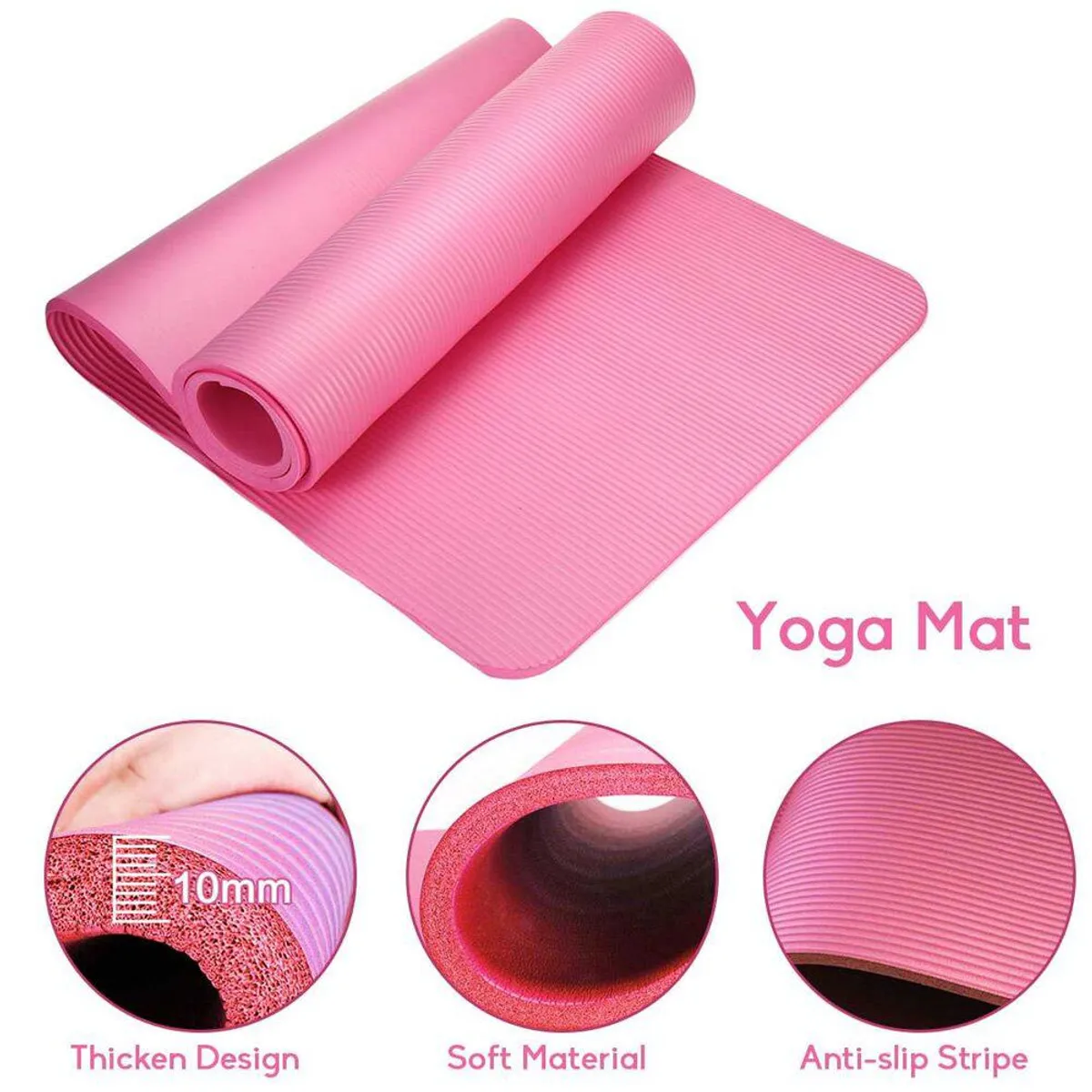 MAT DE YOGA PILATES 10 MM CON ELÁSTICO PORTÁTIL ROSADO - 3
