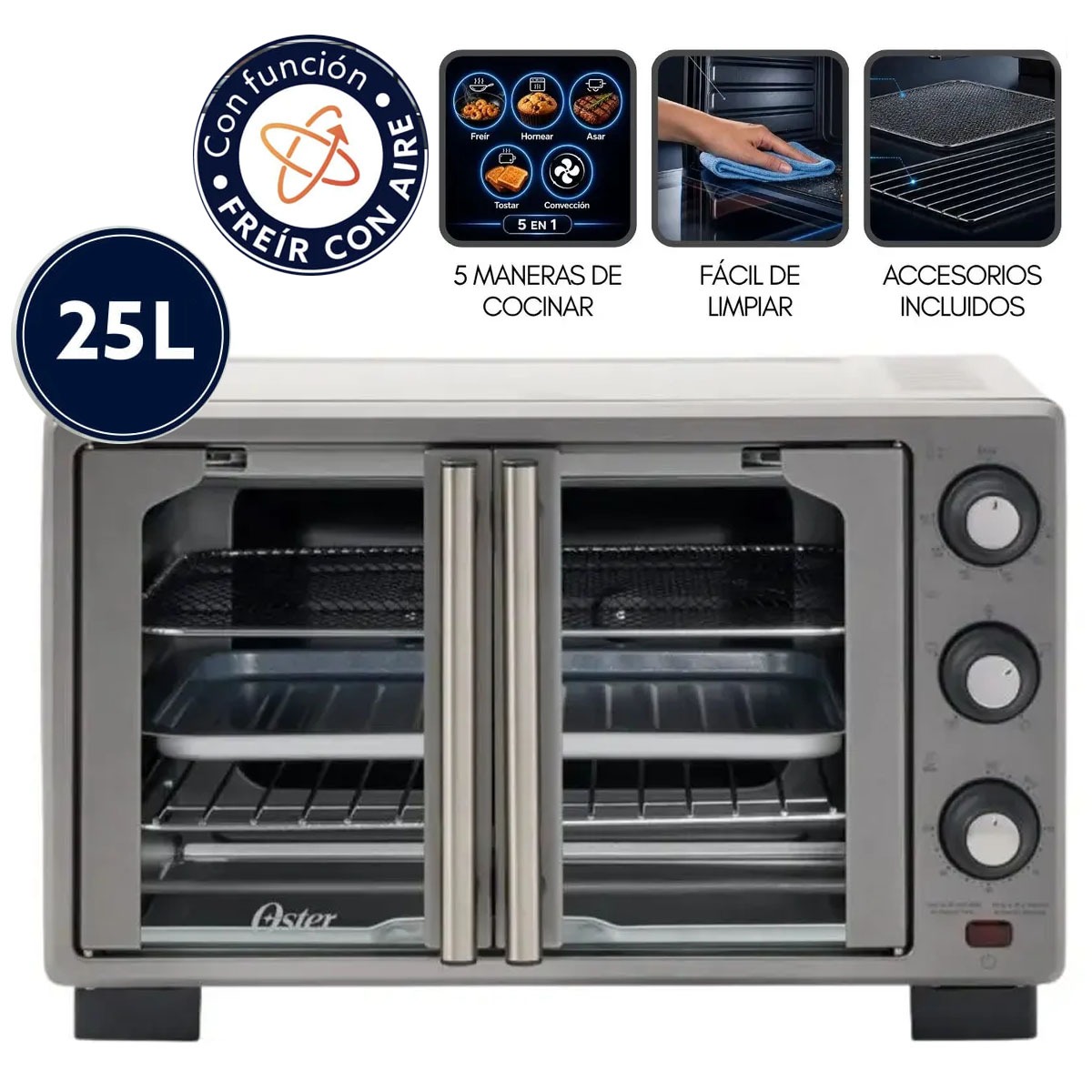 HORNO CON FREIDORA DE AIRE OSTER® DE 25 LITROS, PUERTAS FRANCESAS, TSSTTV25FDMAFNS - 1