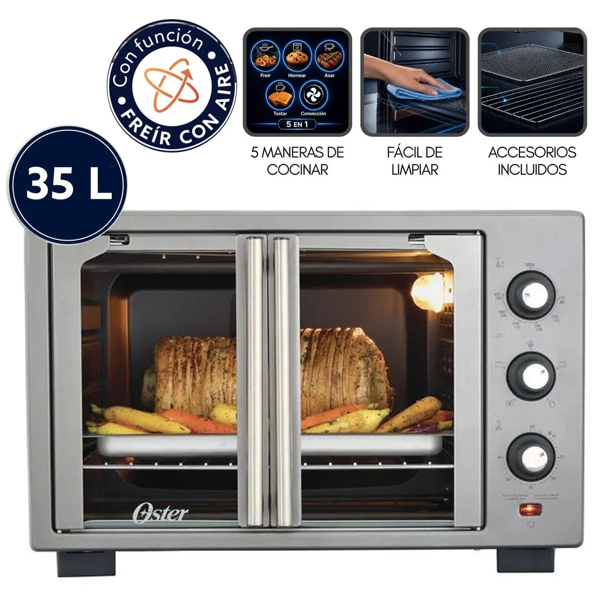 HORNO CON FREIDORA DE AIRE OSTER® DE 35 LITROS, PUERTAS FRANCESAS, TSSTTV35FDMAFNS - 1