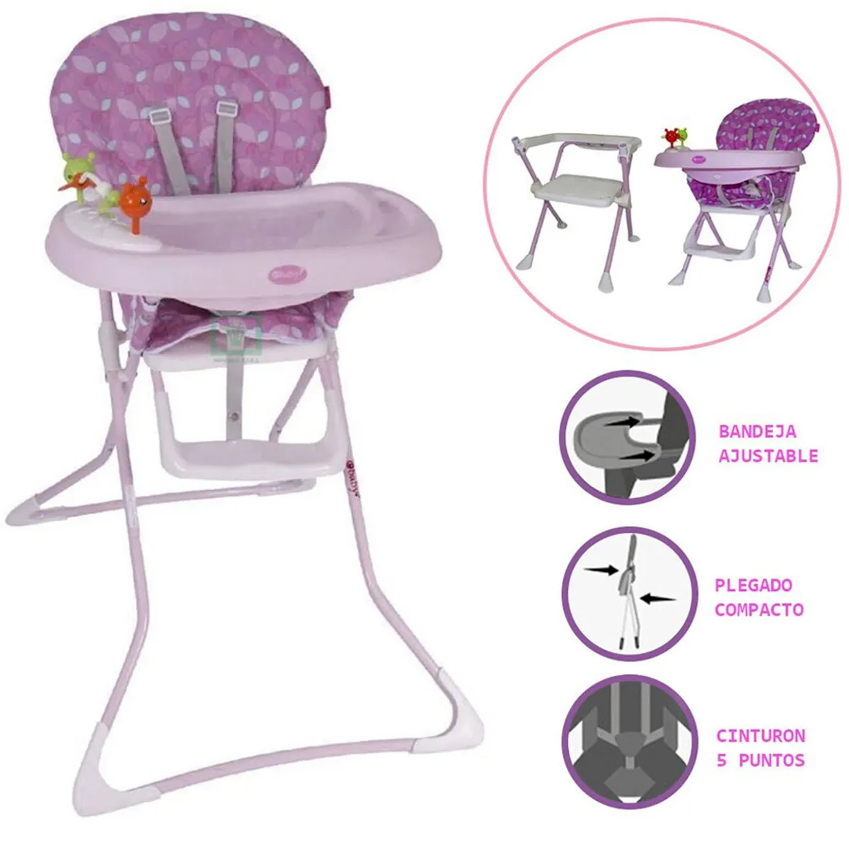 SILLA DE COMER BADALA 2 EN 1 PLEGABLE MORADO - 1
