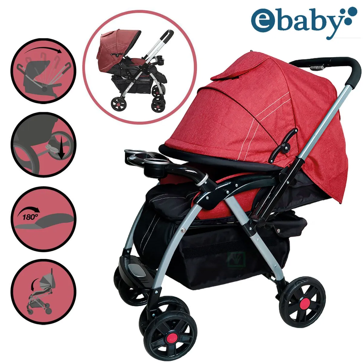 COCHE CUNA EBABY «ROSSI» ROJO - 1