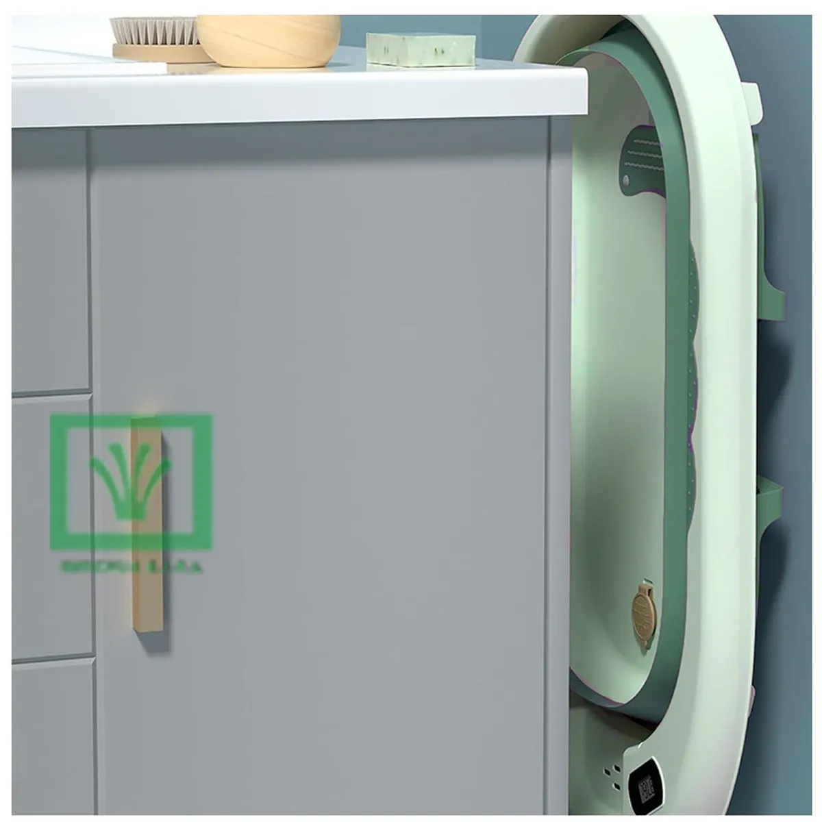 BAÑERA TINA DE BAÑO PLEGABLE BALLENITA CON TERMÓMETRO VERDE - 6