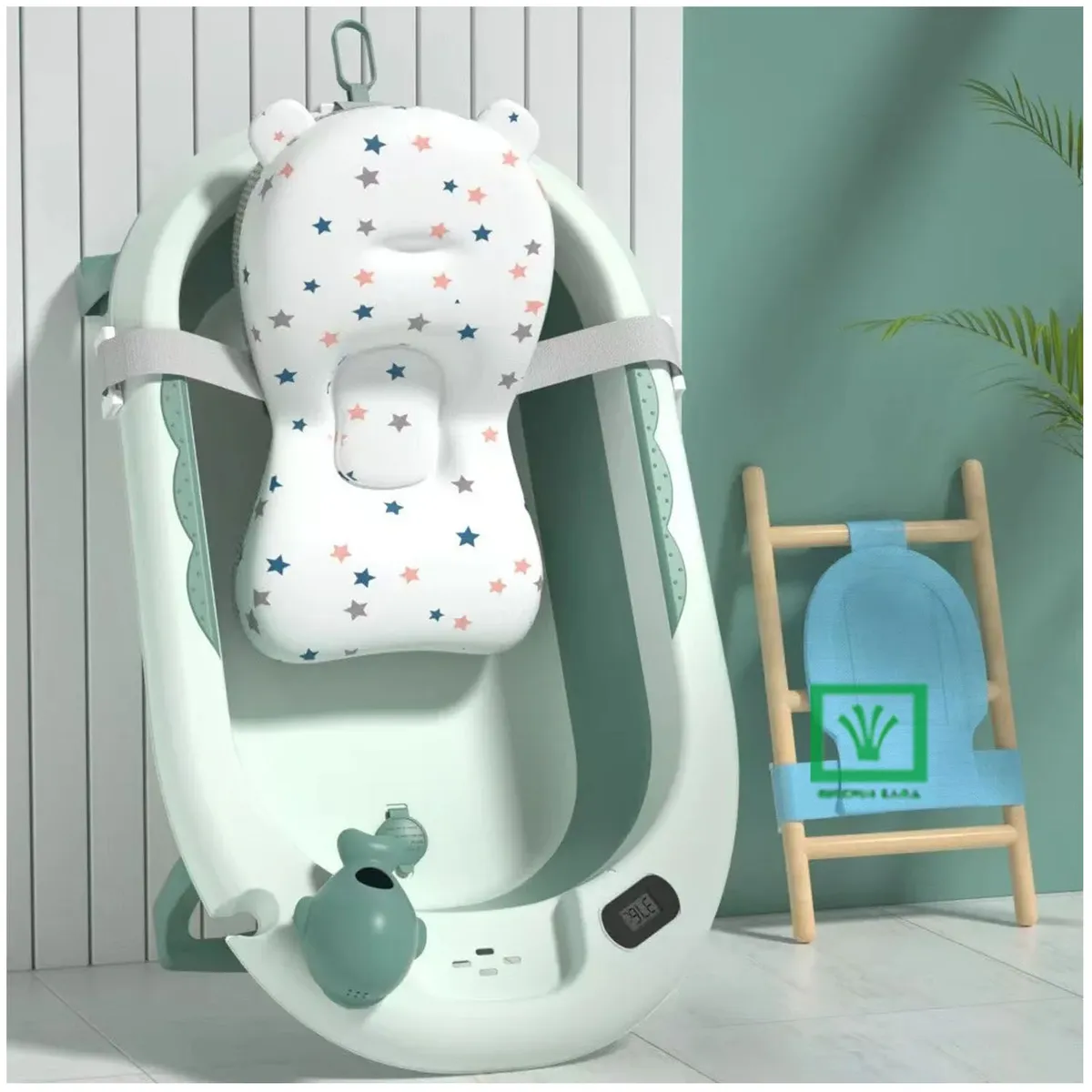 BAÑERA TINA DE BAÑO PLEGABLE BALLENITA CON TERMÓMETRO VERDE - 8