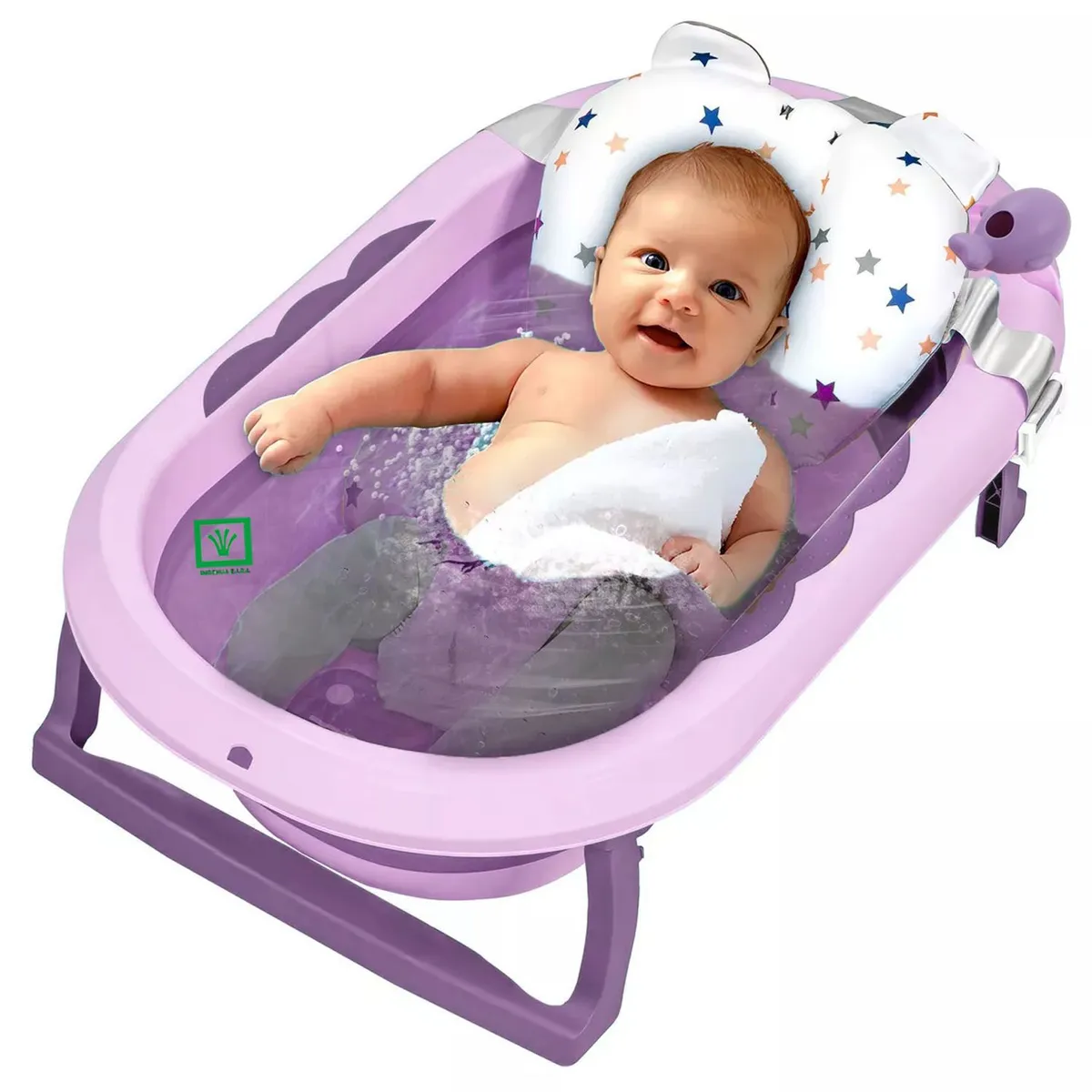 BAÑERA TINA DE BAÑO PLEGABLE BALLENITA CON TERMÓMETRO MORADO - 2