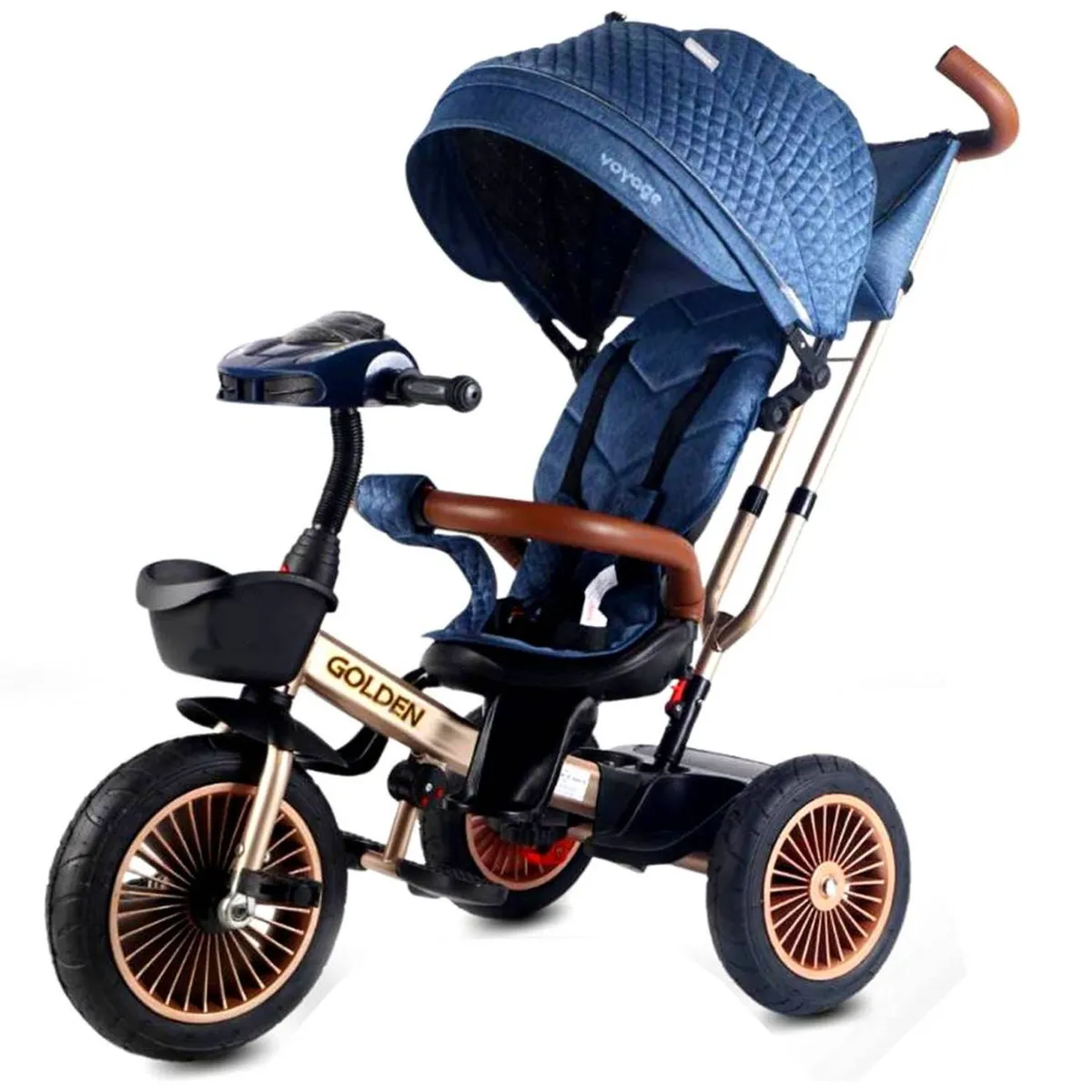 TRICICLO ASIENTO GIRATORIO VOYAGE GOLDEN CON TELA UV AZUL - 2