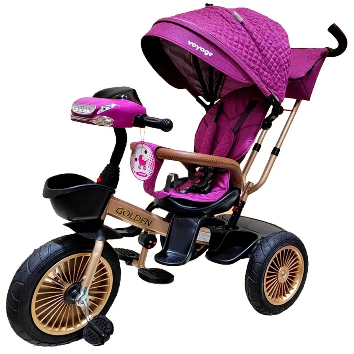 TRICICLO ASIENTO GIRATORIO VOYAGE GOLDEN CON TELA UV FUCSIA - 2