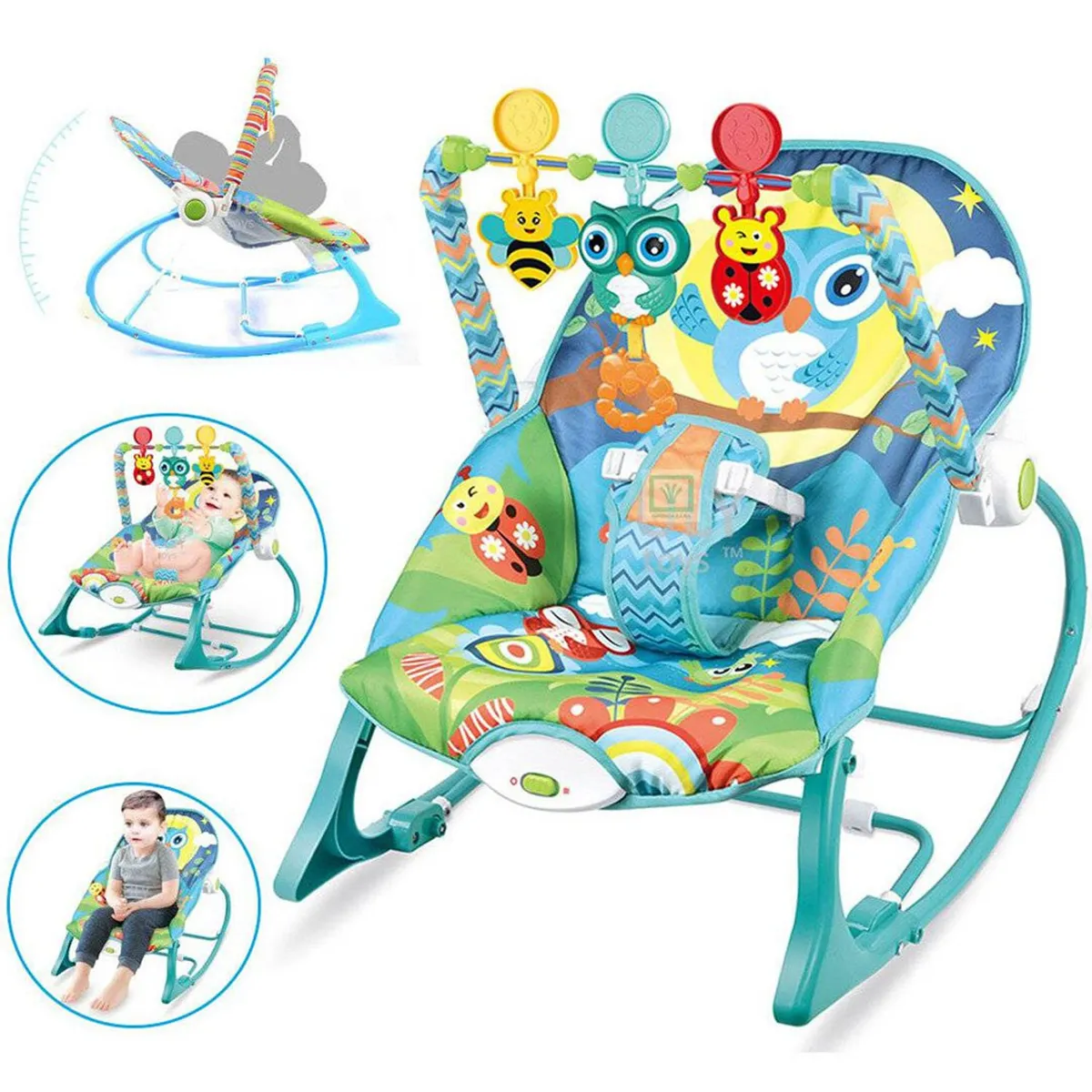 SILLA MECEDORA VIBRADORA MUSICAL ROCKER BÚHO - 1