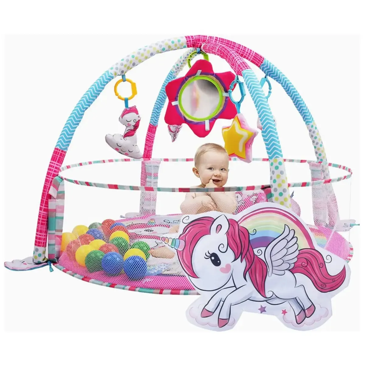 GIMNASIO 3 EN 1 PARA BEBÉS UNICORNIO CON PELOTAS - 8