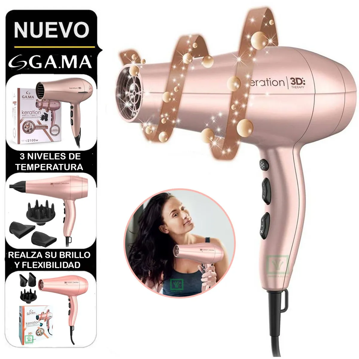 SECADORA DE CABELLO PROFESIONAL GAMA KERATION THERAPY 3D - 1