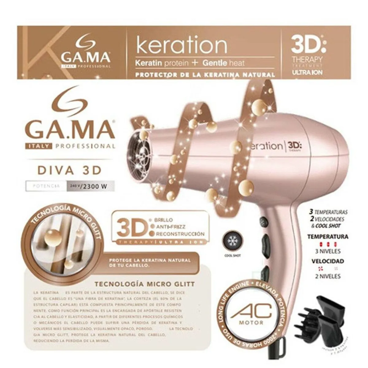 SECADORA DE CABELLO PROFESIONAL GAMA KERATION THERAPY 3D - 6