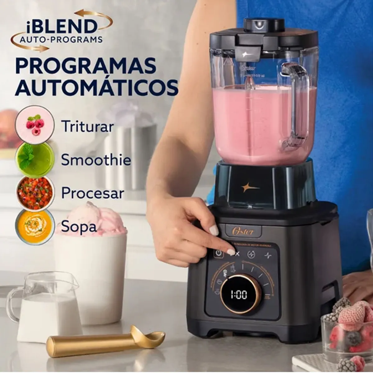 LICUADORA PROFESIONAL TITAN OSTER DE 2200 W CON 4 PROGRAMAS, 5 VELOCIDADES BLSTXT-XG - 5