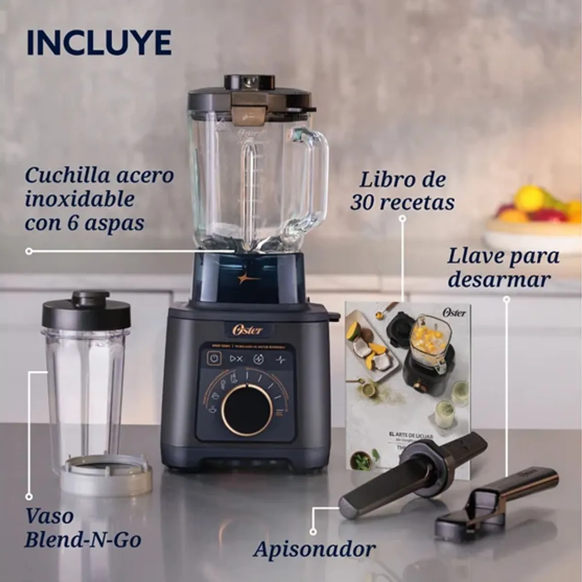 LICUADORA PROFESIONAL TITAN OSTER DE 2200 W CON 4 PROGRAMAS, 5 VELOCIDADES BLSTXT-XG - 7