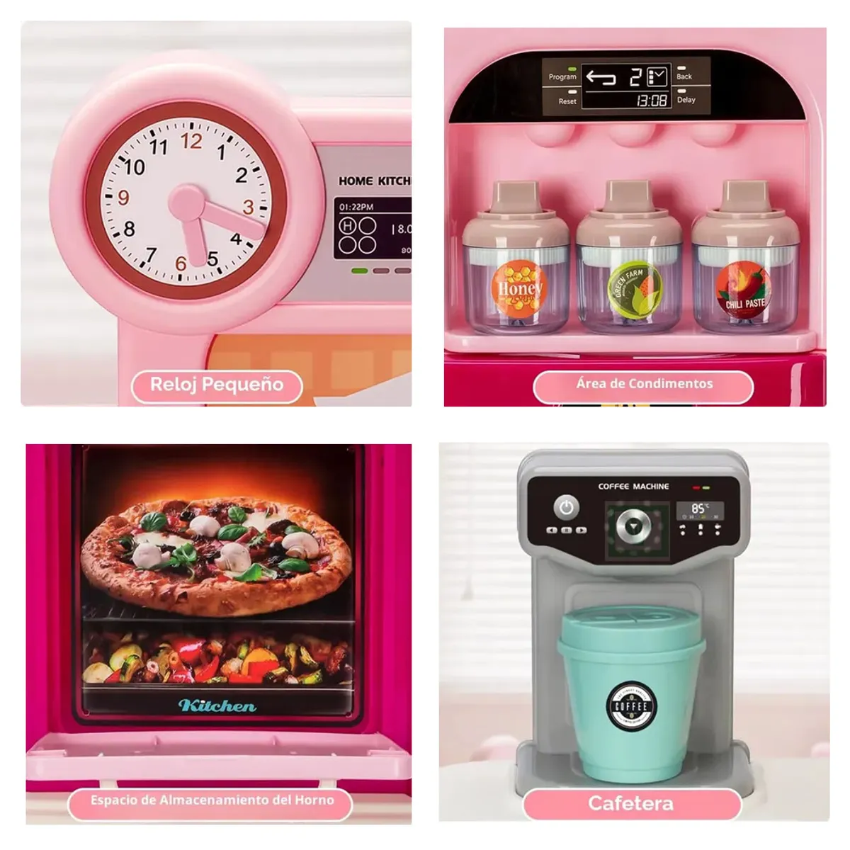 JUGUETE COCINA INTERACTIVA ROSADO 53 PIEZAS CON SONIDOS LUCES Y AGUA - 5