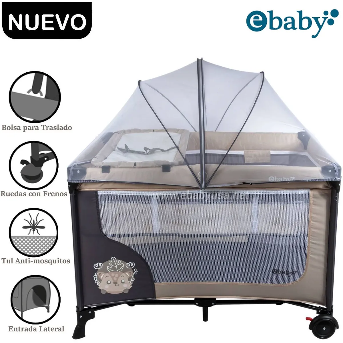 CUNA CORRAL EBABY CON CAMBIADOR HAPPY DREAM BEIGE - 1