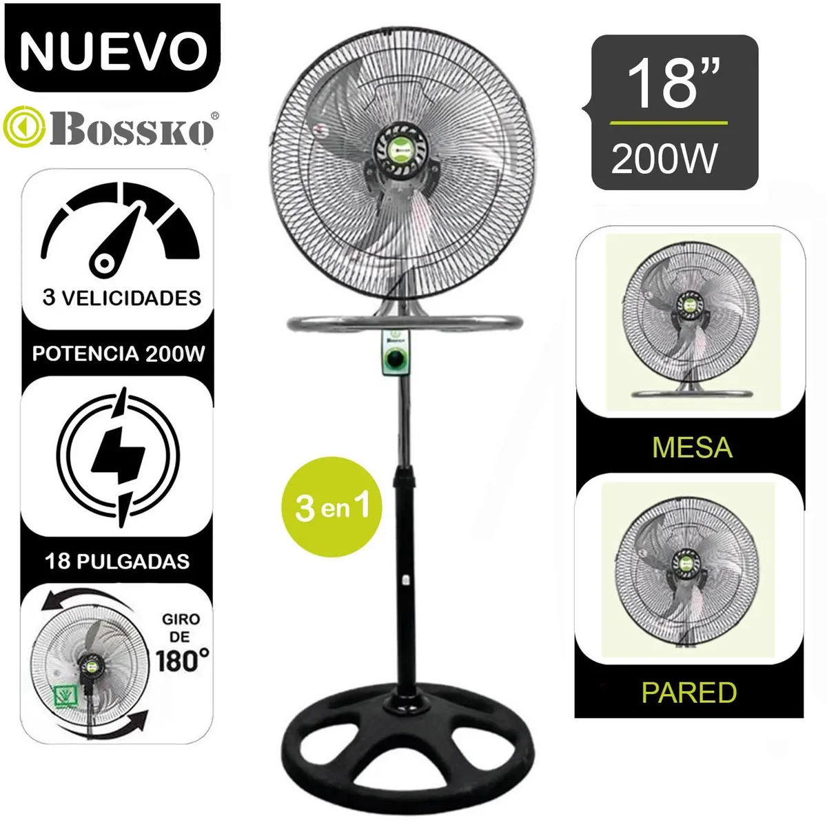VENTILADOR PEDESTAL 3 EN 1 BK-8218VING DE 18' 200 WATTS - 1