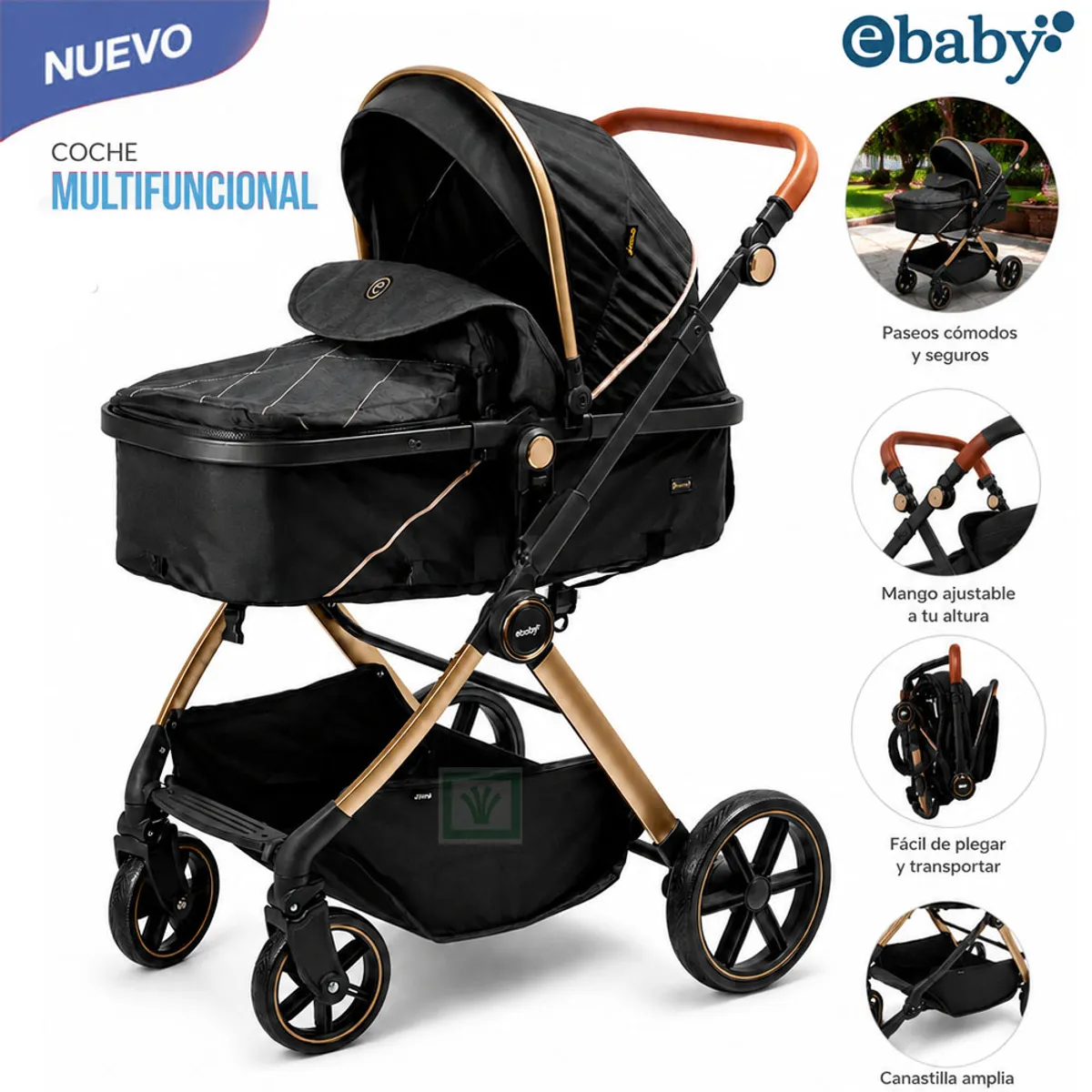 COCHE CUNA MOISÉS SIGNAL EBABY EB182 NEGRO - 1