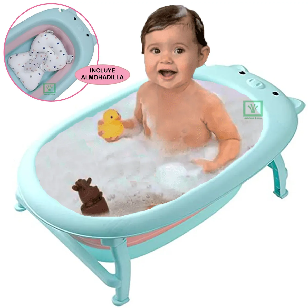 BAÑERA TINA DE BAÑO PLEGABLE CHANCHITO CELESTE - 1