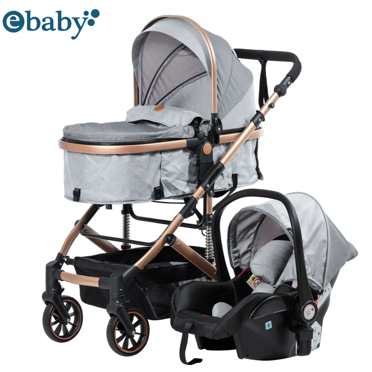 COCHE CUNA MOISÉS DE LUJO «COMFORT» CON PORTA BEBÉ GRIS - 2