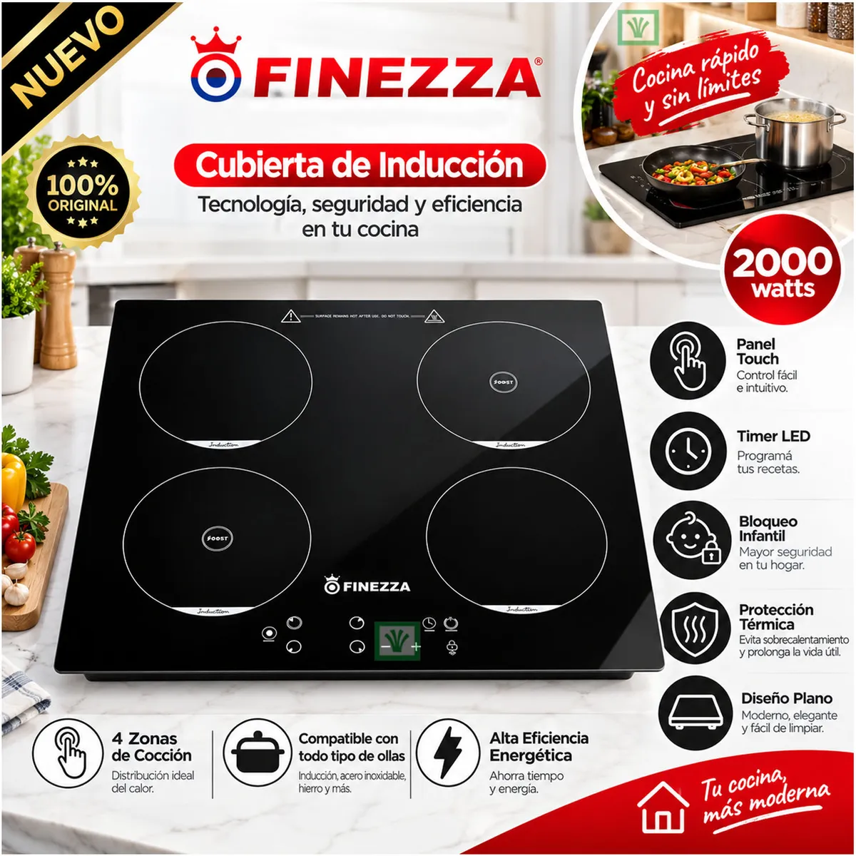 COCINA DE INDUCCIÓN FINEZZA FZ-318IN4 DE 4 HORNILLAS - 1