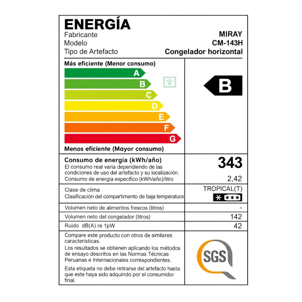 CONGELADORA MIRAY CM-143H 142 L - 6