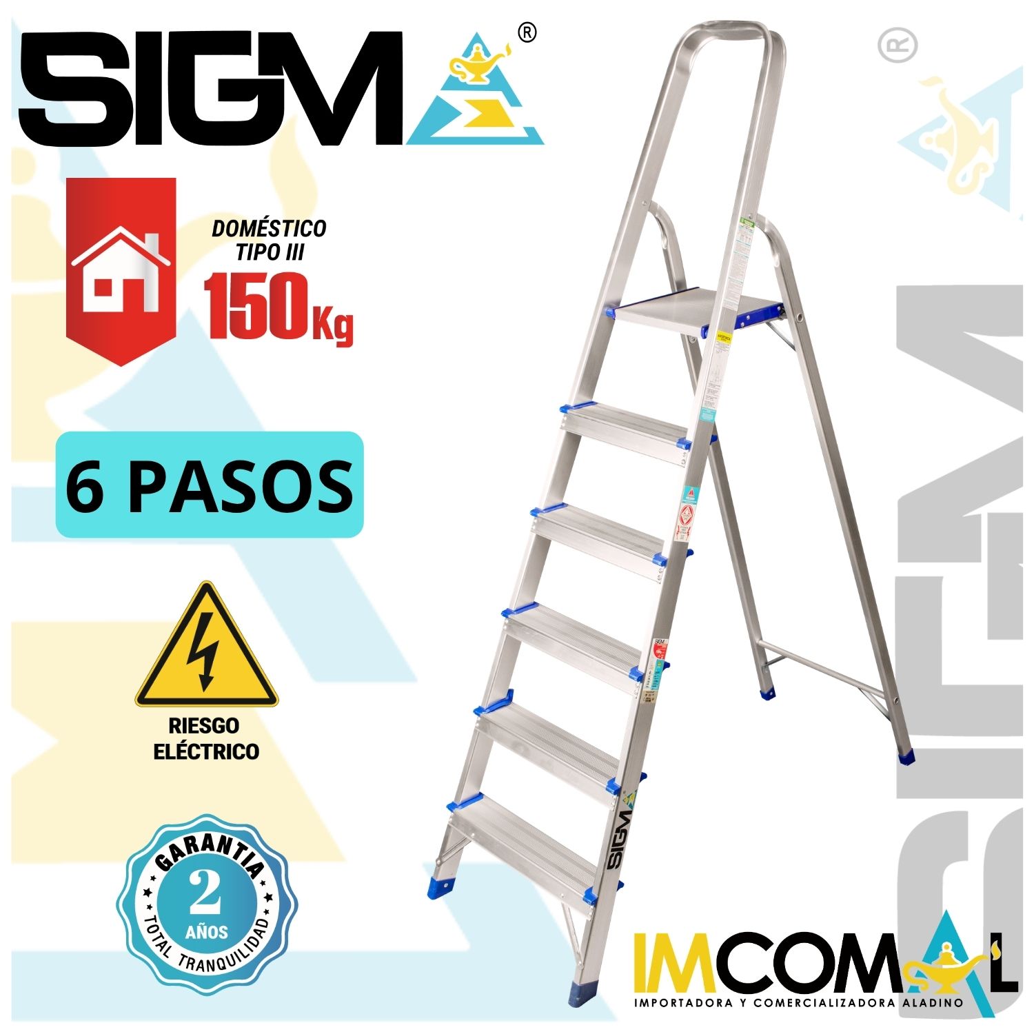 ESCALERA ALUMINIO BANQUETA DE 6 PASOS. CAP. MAX. DE CARGA: 150 KG. TIPO III (DOMESTICA) - 1