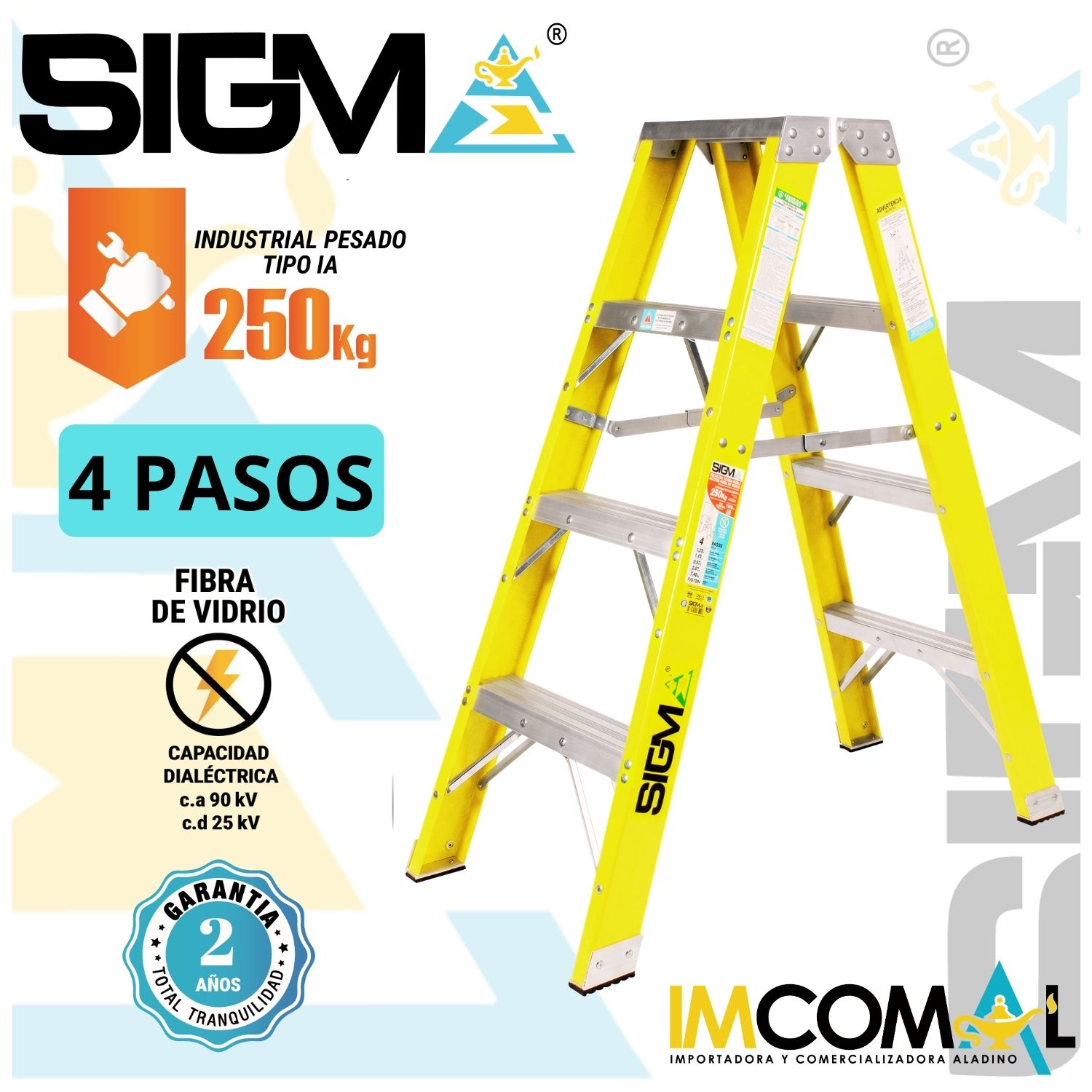 ESCALERA FIBRA DE VIDRIO TIJERA DOBLE ACCESO DE 4 PASOS. CARGA MAX:250 KG. TIPO IA INDUSTRIAL PESADO - 1