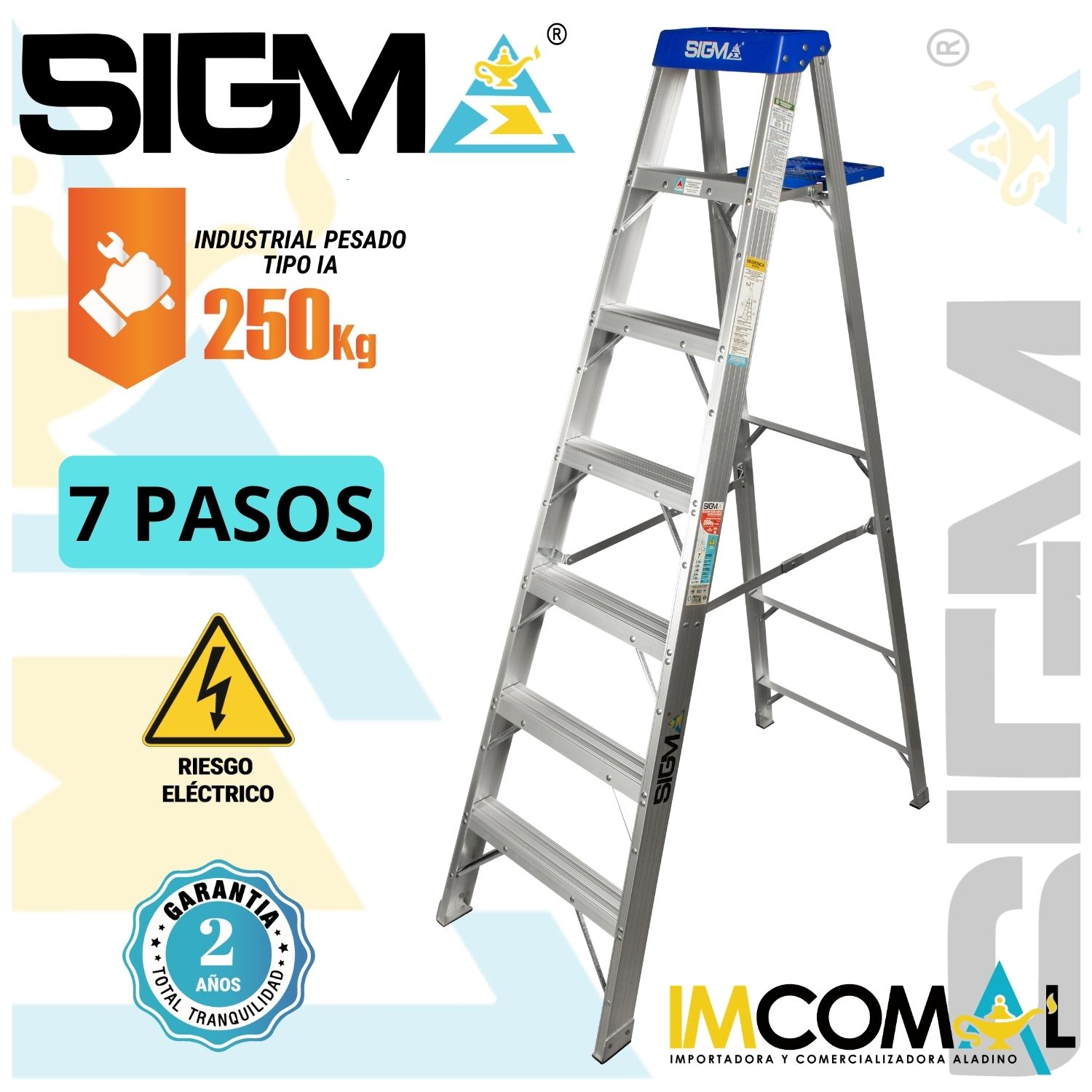 ESCALERA ALUMINIO TIJERA SIMPLE ACCESO DE 7 PASOS. CARGA MAX.: 250 KG. TIPO IA. INDUSTRIAL PESADO - 1