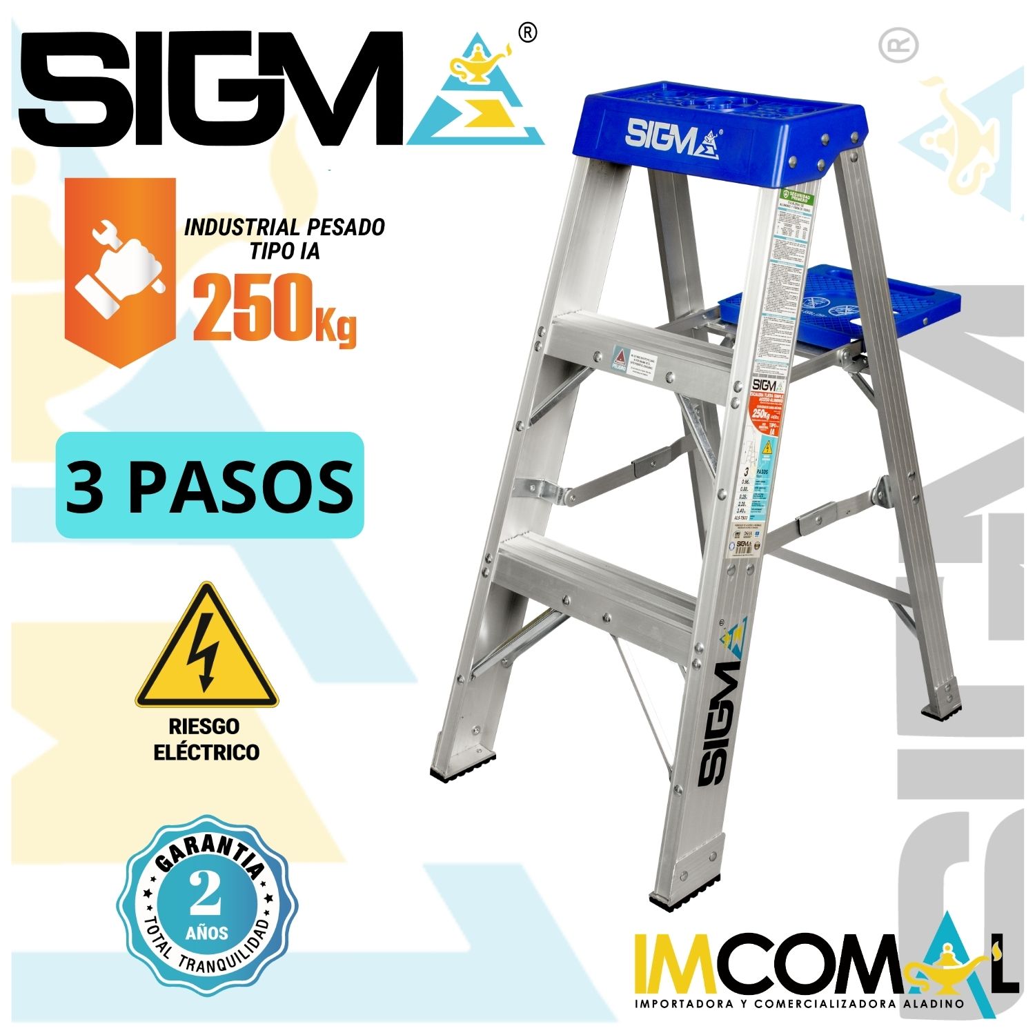 ESCALERA ALUMINIO TIJERA SIMPLE ACCESO DE 3 PASOS. CARGA MAX.: 250 KG. TIPO IA. INDUSTRIAL PESADO - 1