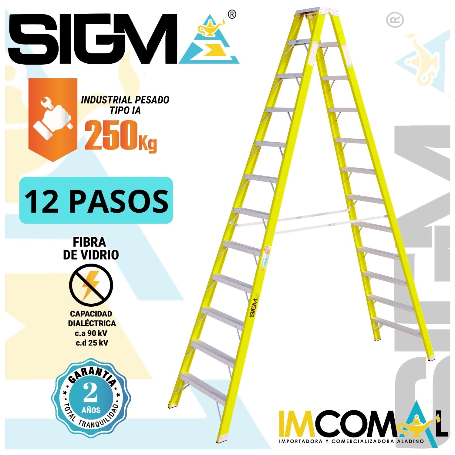 ESCALERA FIBRA DE VIDRIO TIJERA DOBLE ACCESO DE 12 PASOS.  CAP. MAX. DE CARGA: 250 KG. TIPO IA (INDUSTRIAL PESADO) - 1