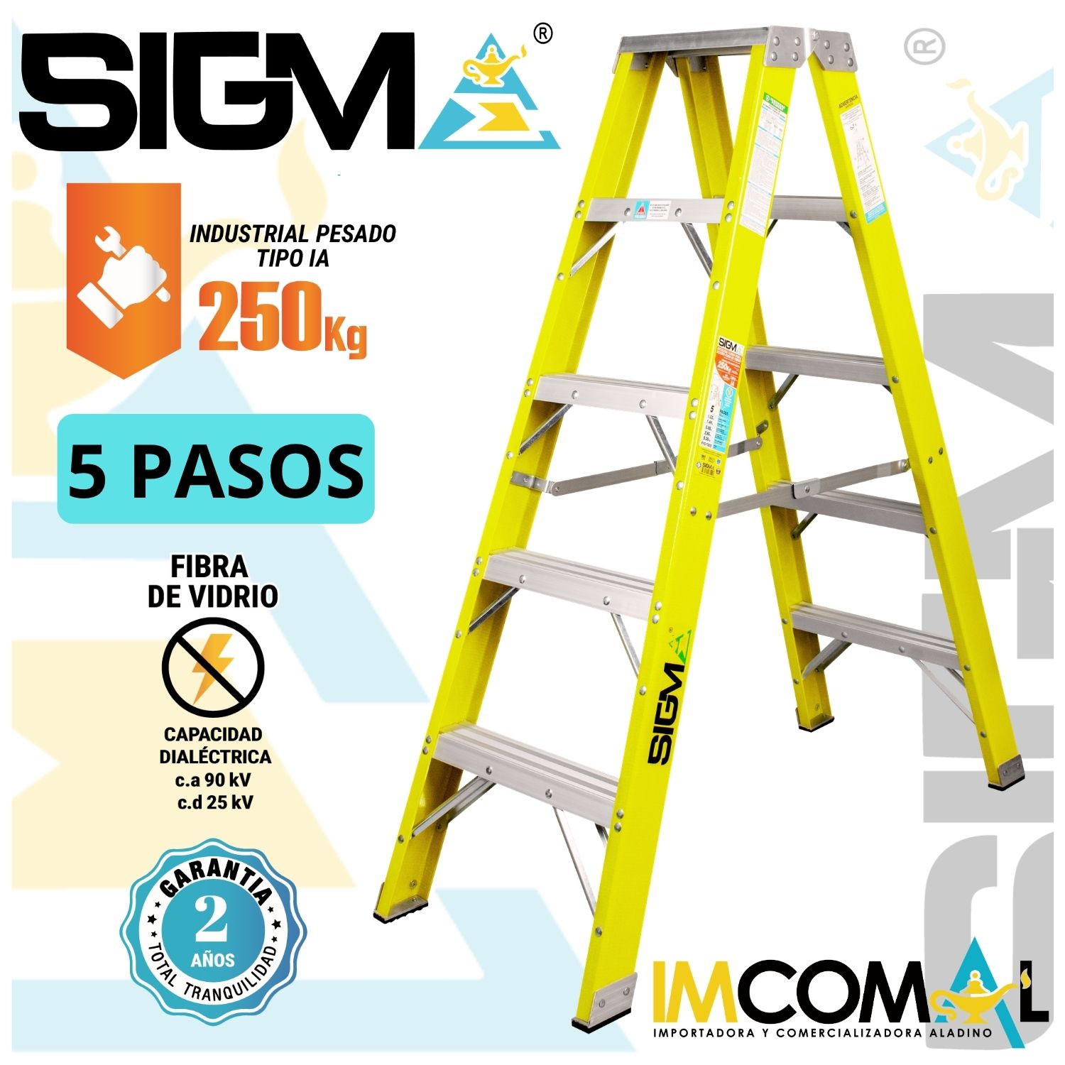 ESCALERA FIBRA DE VIDRIO TIJERA DOBLE ACCESO DE 5 PASOS. CARGA MAX:250 KG. TIPO IA INDUSTRIAL PESADO - 1