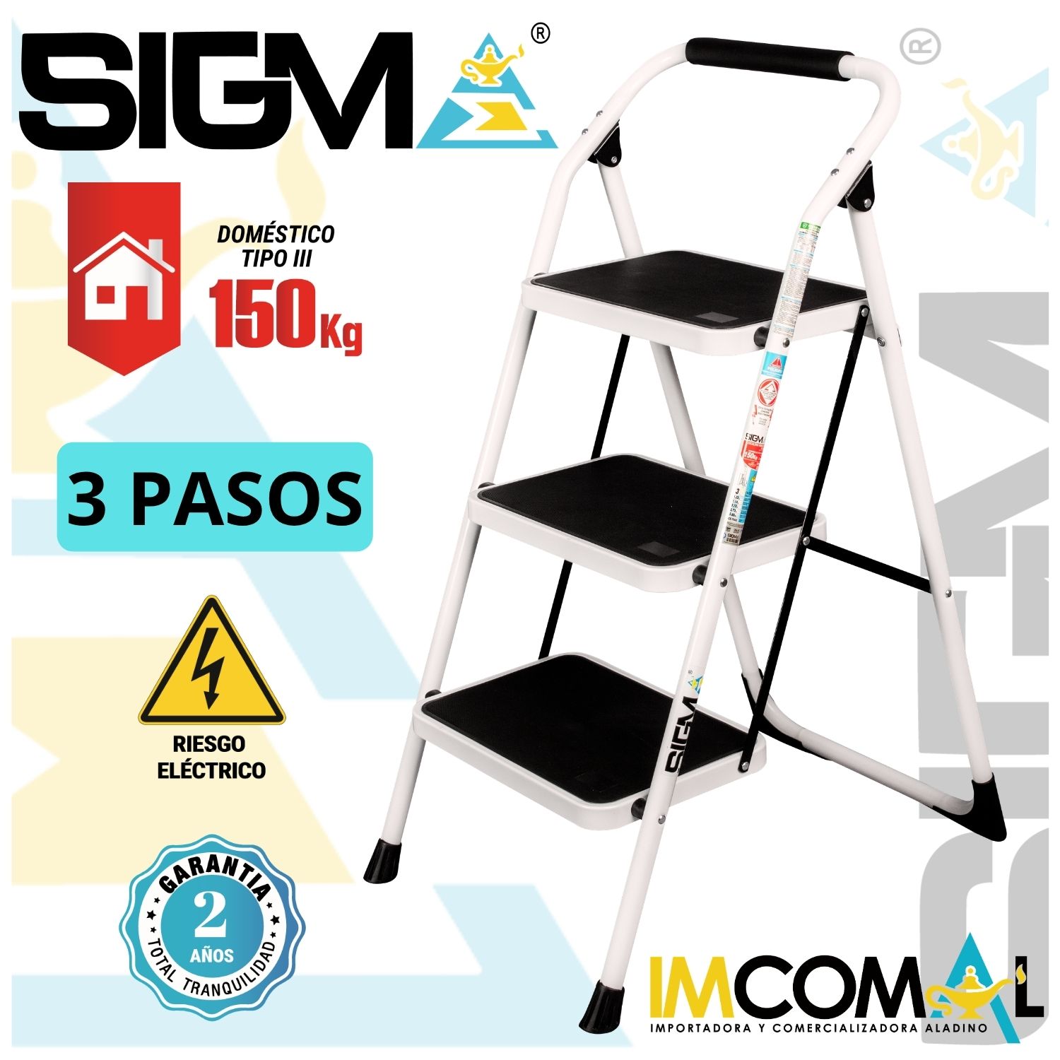 ESCALERA ACERO TABURETE DE 3 PASOS. CAP. MAX. DE CARGA: 150 KG. TIPO III (DOMESTICA) - 1