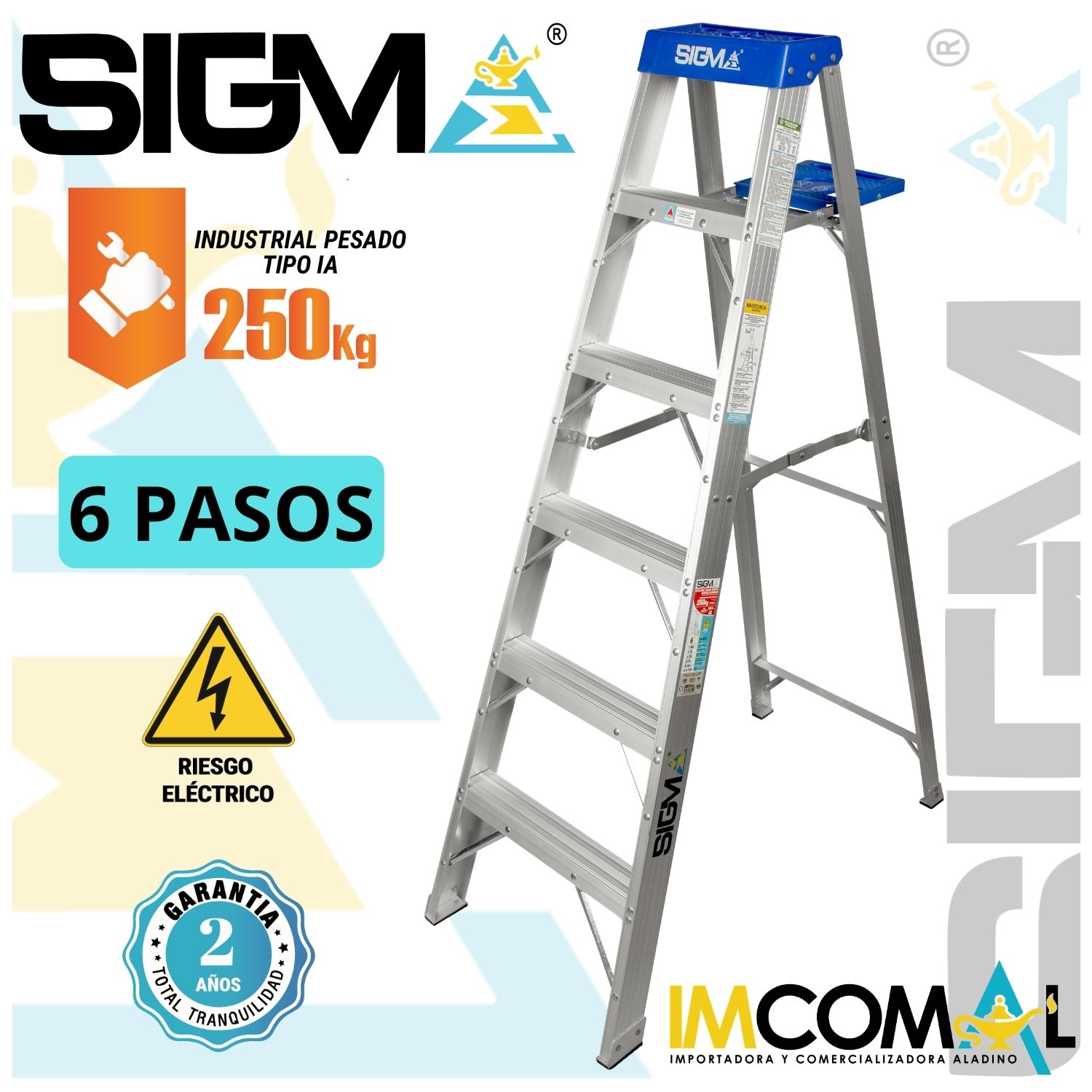 ESCALERA ALUMINIO TIJERA SIMPLE ACCESO DE 6 PASOS. CARGA MAX.: 250 KG. TIPO IA. INDUSTRIAL PESADO - 1