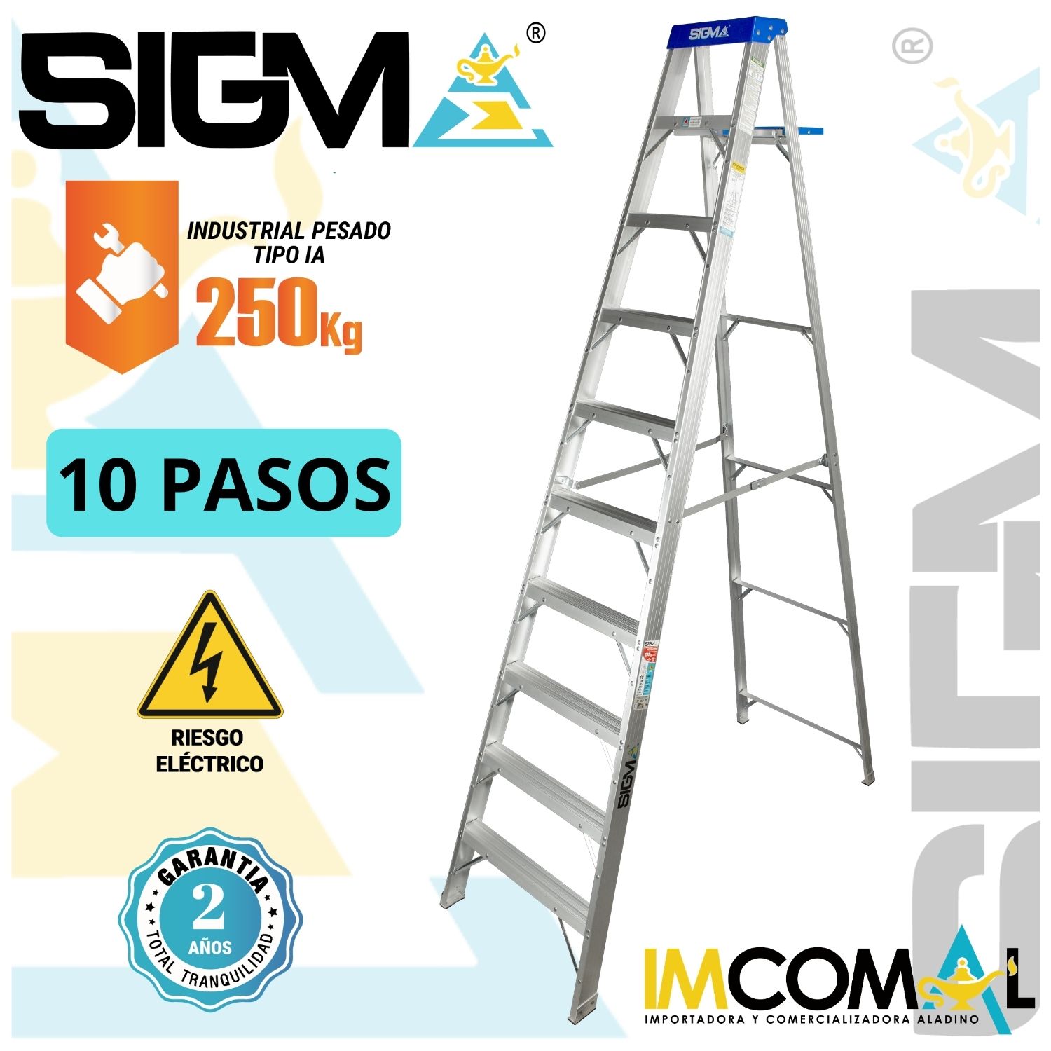 ESCALERA ALUMINIO TIJERA SIMPLE ACCESO DE 10 PASOS. CAP. MAX. DE CARGA: 250 KG. TIPO IA (INDUSTRIAL PESADO) - 1