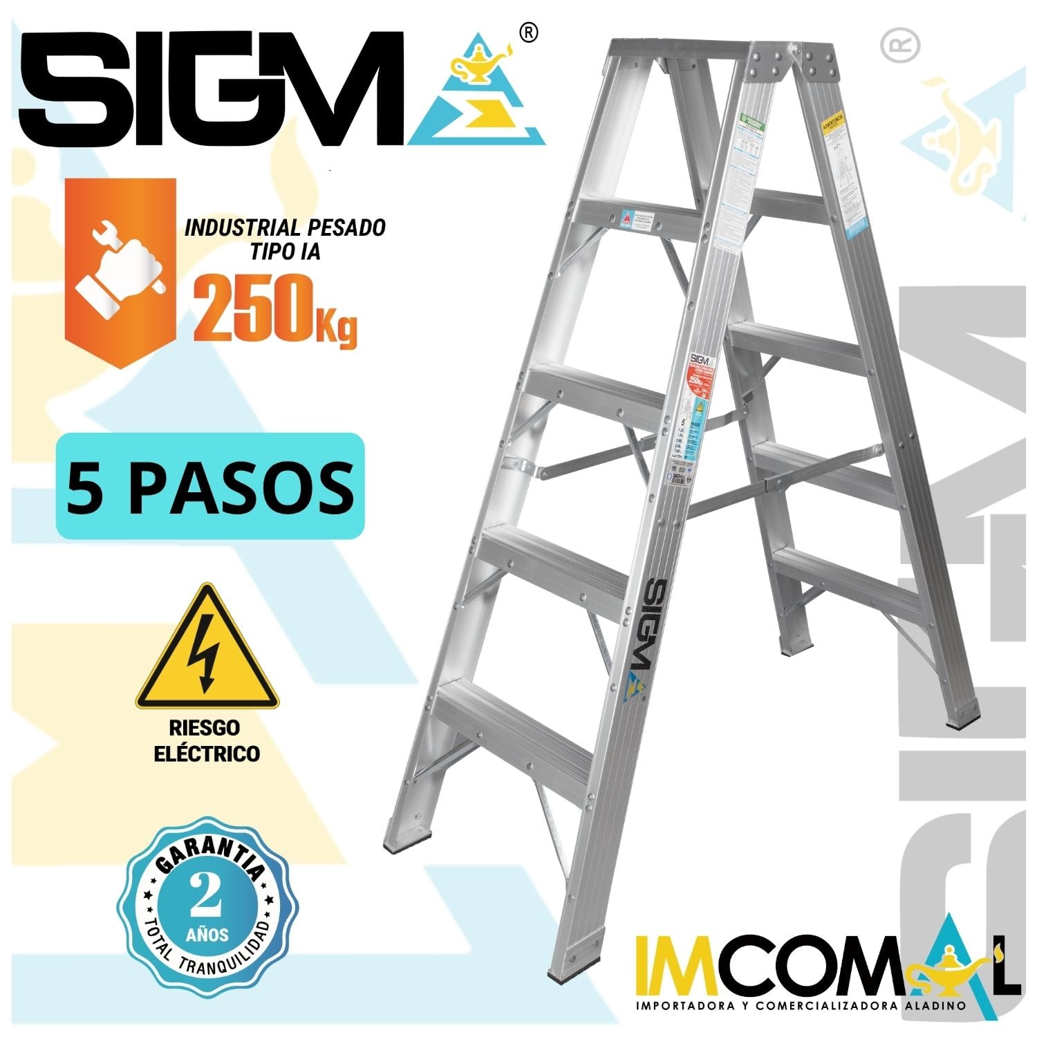 ESCALERA ALUMINIO TIJERA DOBLE ACCESO DE 5 PASOS. CARGA. MAX.: 250 KG. TIPO IA INDUSTRIAL PESADO - 1