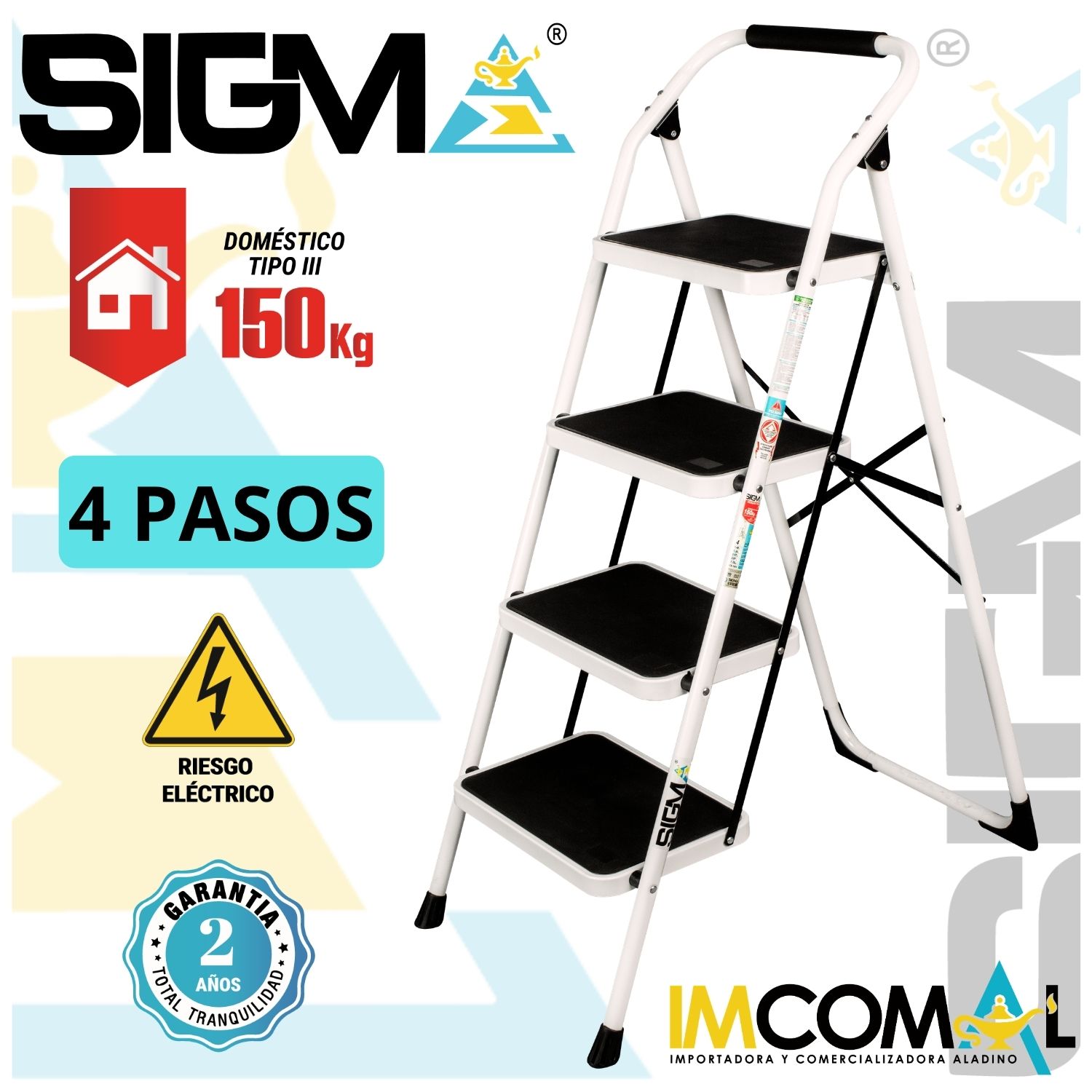 ESCALERA ACERO TABURETE DE 4 PASOS. CAP. MAX. DE CARGA: 150 KG. TIPO III (DOMESTICA) - 1