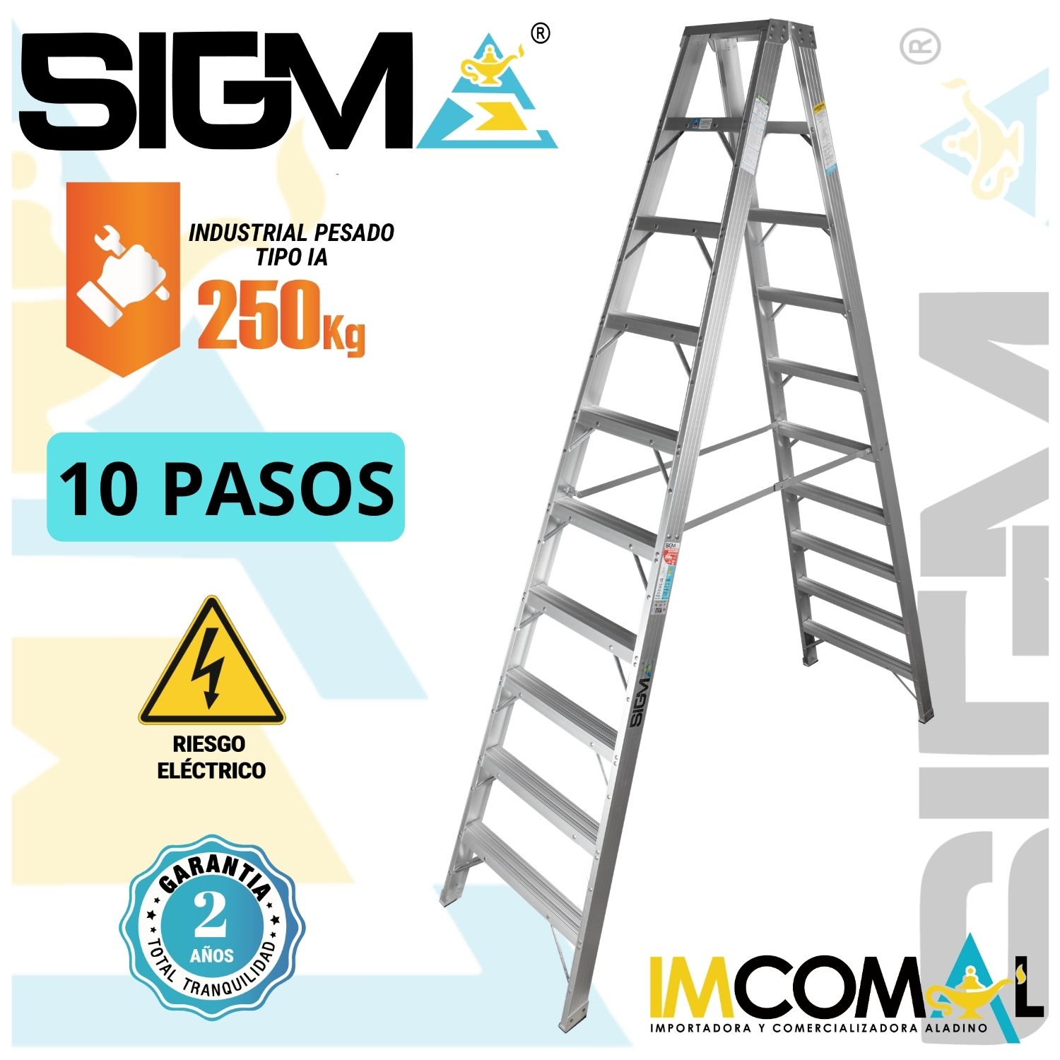 ESCALERA ALUMINIO TIJERA DOBLE ACCESO DE 10 PASOS. CAP. MAX. DE CARGA: 250 KG. TIPO IA (INDUSTRIAL PESADO) - 1
