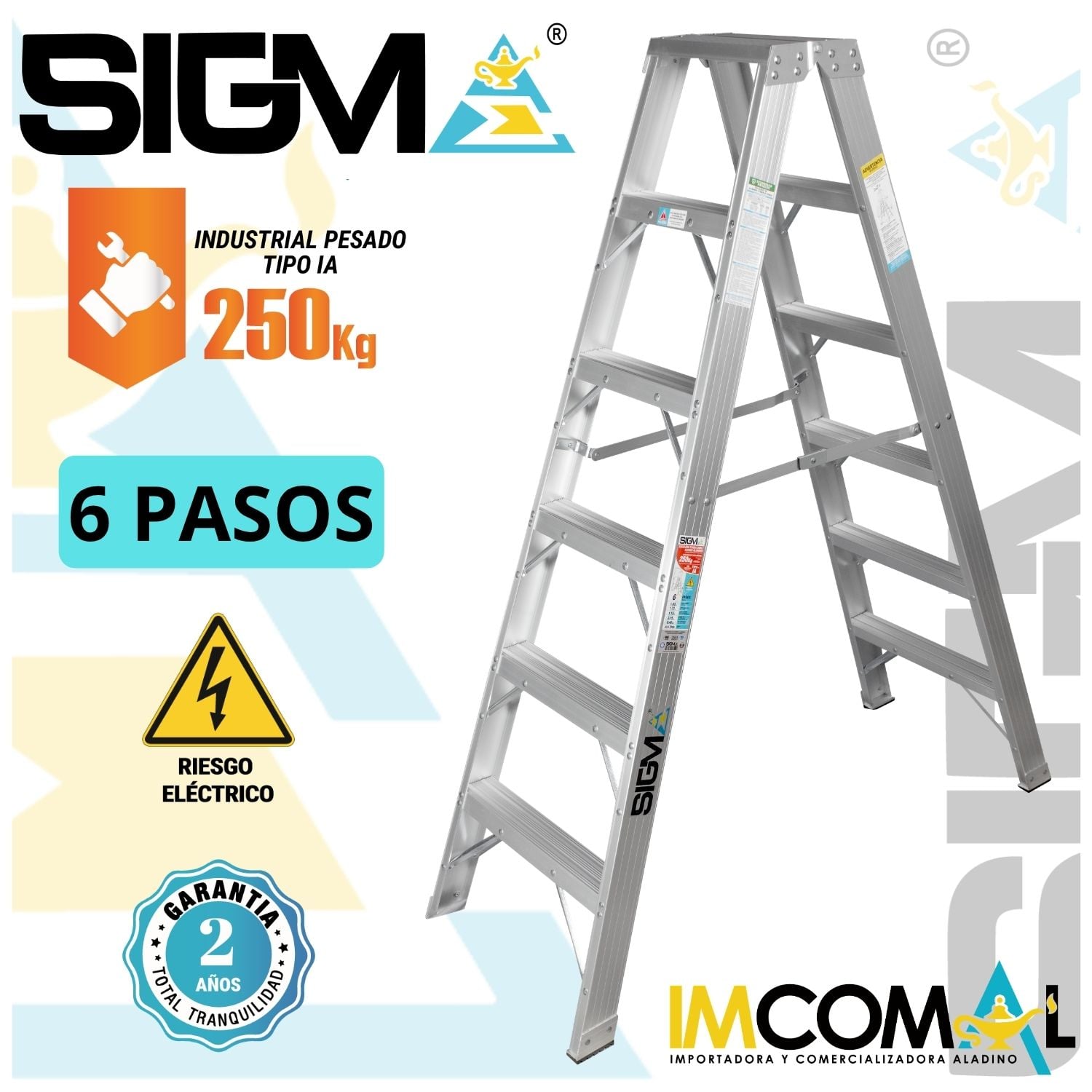 ESCALERA ALUMINIO TIJERA DOBLE ACCESO DE 6 PASOS. CARGA. MAX.: 250 KG. TIPO IA INDUSTRIAL PESADO - 1
