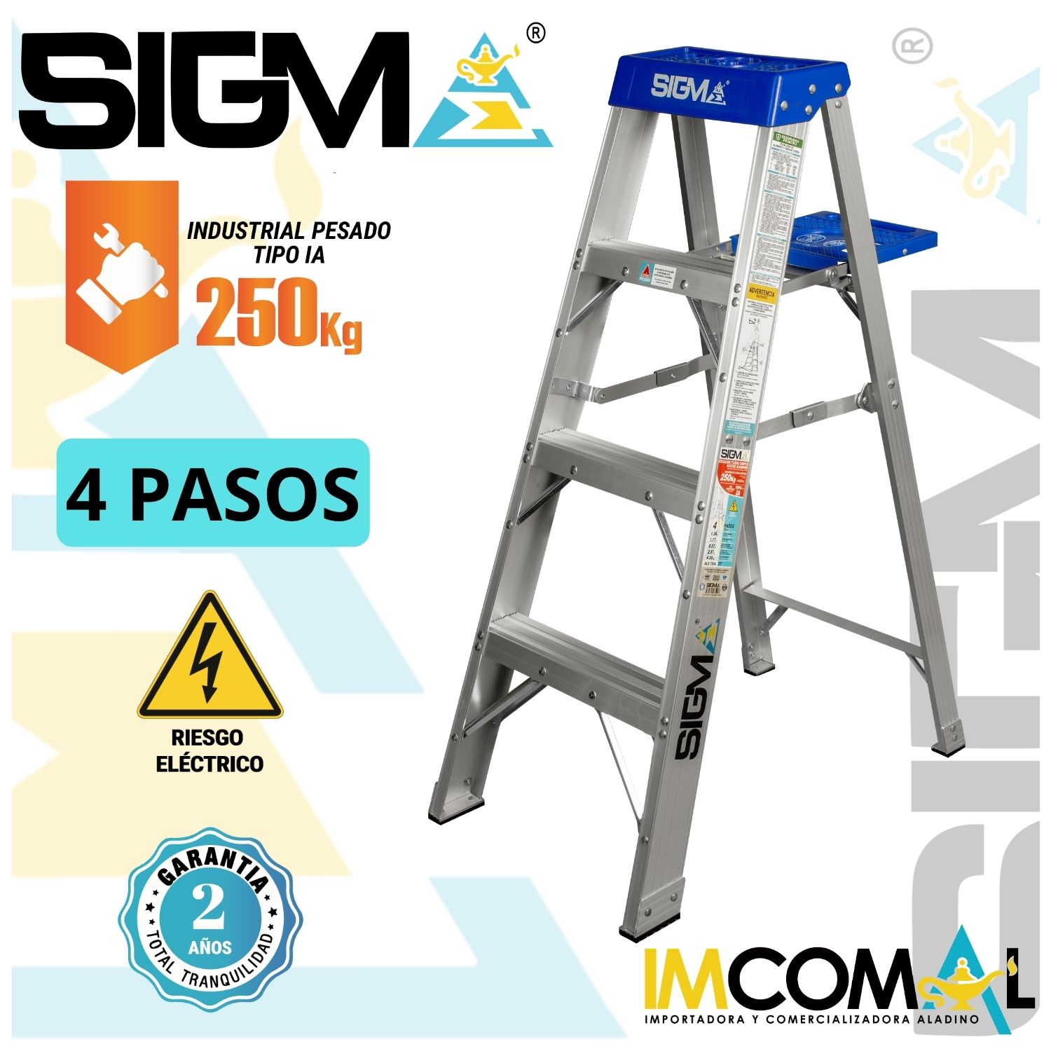 ESCALERA ALUMINIO TIJERA SIMPLE ACCESO DE 4 PASOS. CARGA MAX.: 250 KG. TIPO IA. INDUSTRIAL PESADO - 1