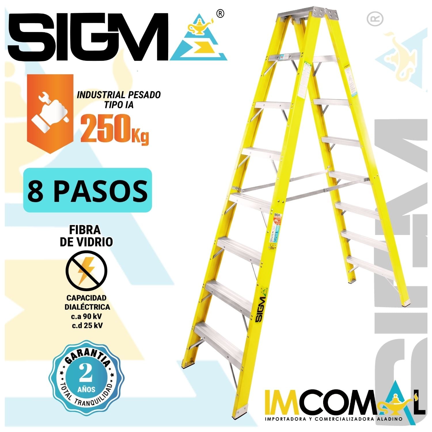 ESCALERA FIBRA DE VIDRIO TIJERA DOBLE ACCESO DE 8 PASOS. CARGA MAX:250 KG. TIPO IA INDUSTRIAL PESADO - 1