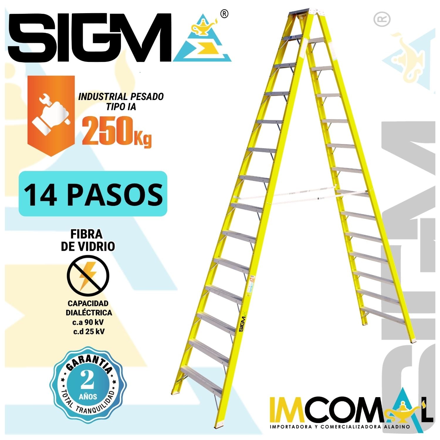 ESCALERA FIBRA DE VIDRIO TIJERA DOBLE ACCESO DE 14 PASOS.  CAP. MAX. DE CARGA: 250 KG. TIPO IA (INDUSTRIAL PESADO) - 1