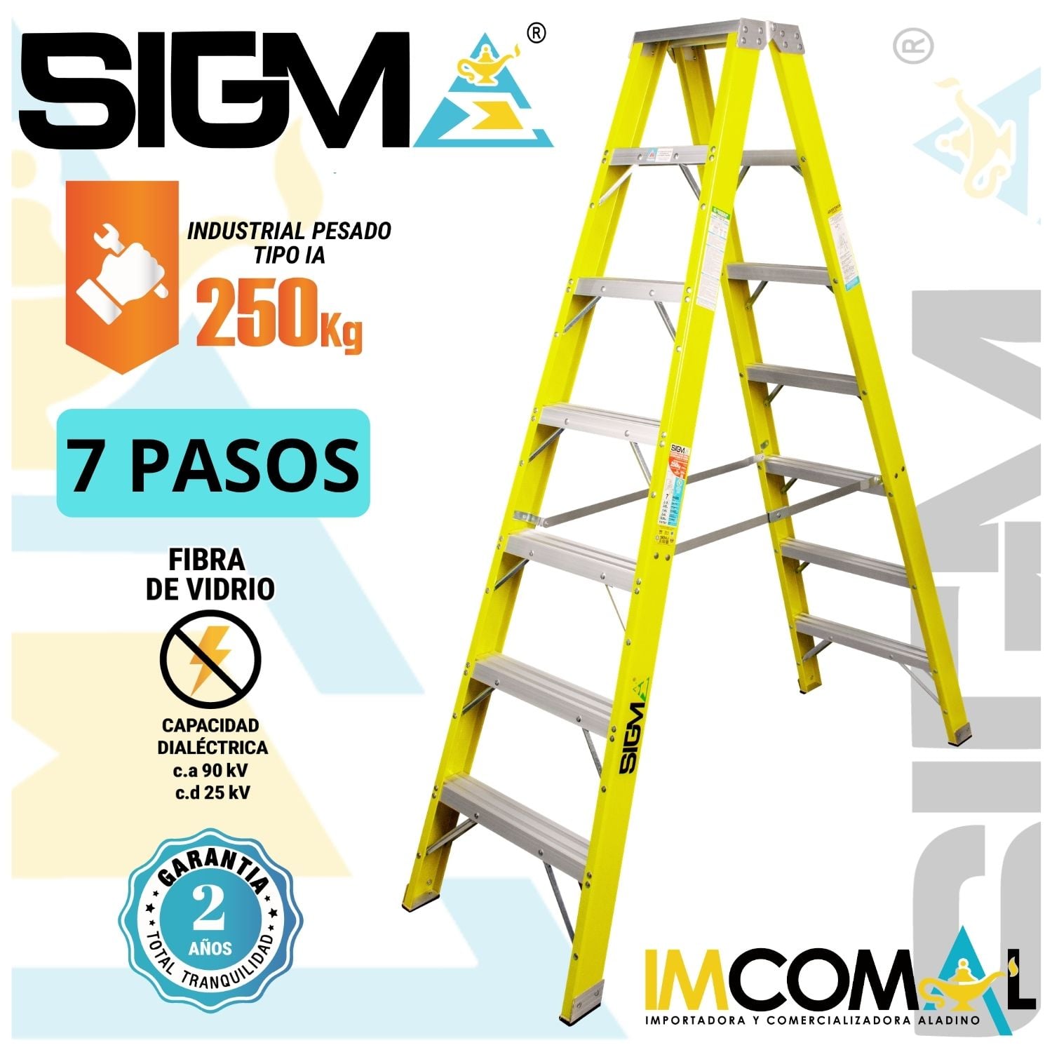 ESCALERA FIBRA DE VIDRIO TIJERA DOBLE ACCESO DE 7 PASOS. CARGA MAX:250 KG. TIPO IA INDUSTRIAL PESADO - 1