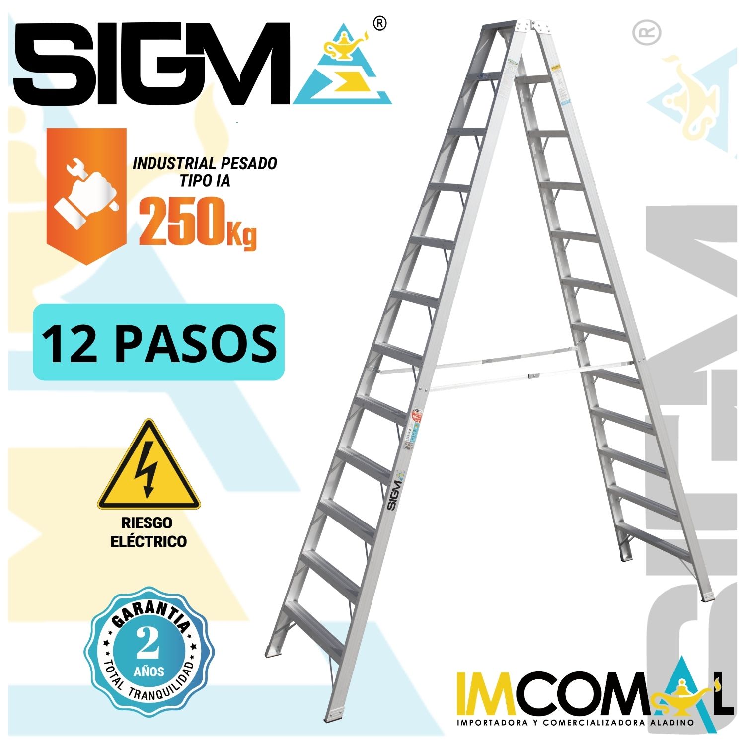 ESCALERA ALUMINIO TIJERA DOBLE ACCESO DE 12 PASOS. CAP. MAX. DE CARGA: 250 KG. TIPO IA (INDUSTRIAL PESADO) - 1