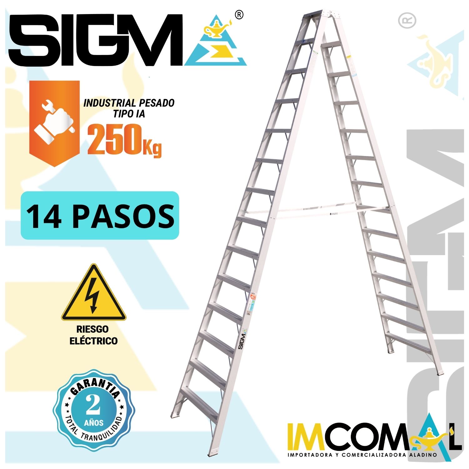 ESCALERA ALUMINIO TIJERA DOBLE ACCESO DE 14 PASOS. CAP. MAX. DE CARGA: 250 KG. TIPO IA (INDUSTRIAL PESADO) - 1