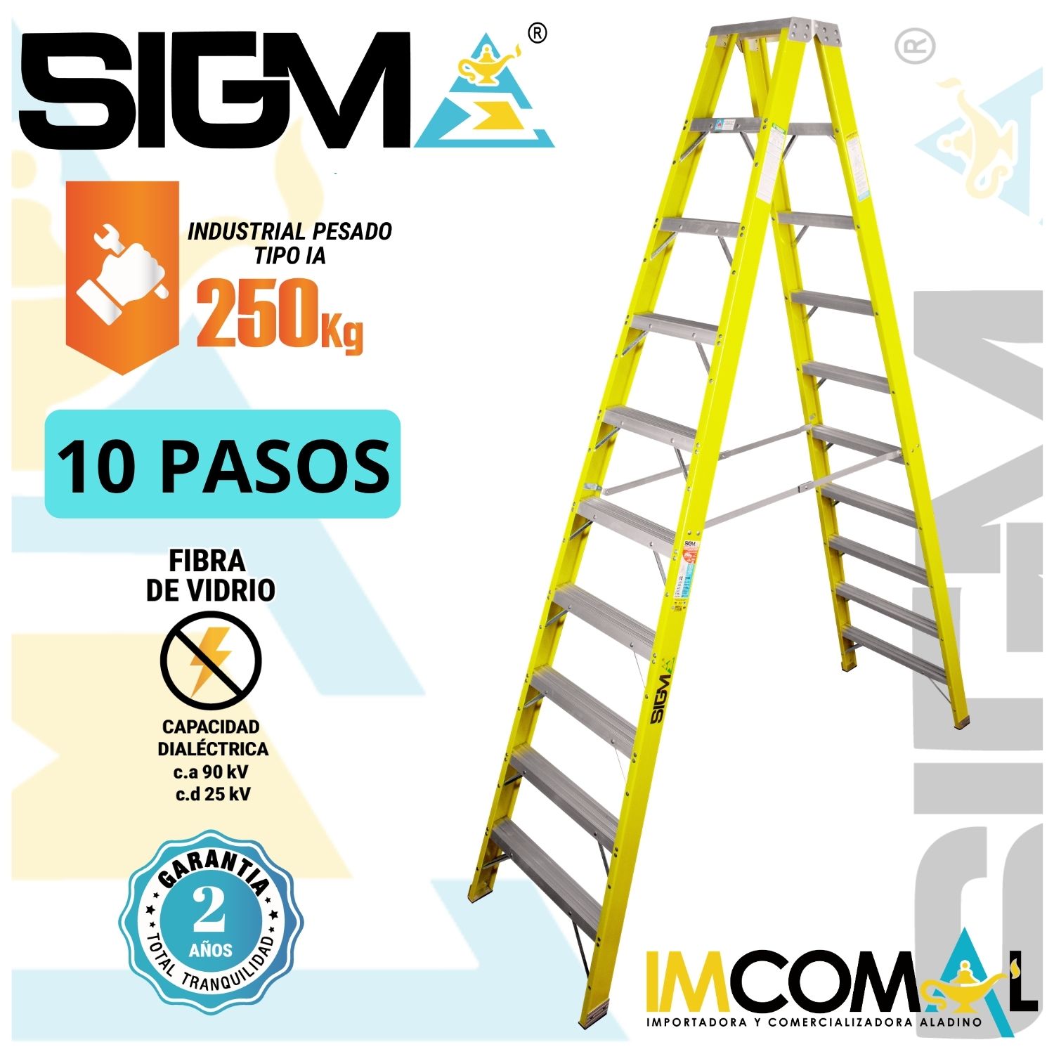 ESCALERA FIBRA DE VIDRIO TIJERA DOBLE ACCESO DE 10 PASOS.  CAP. MAX. DE CARGA: 250 KG. TIPO IA (INDUSTRIAL PESADO) - 1