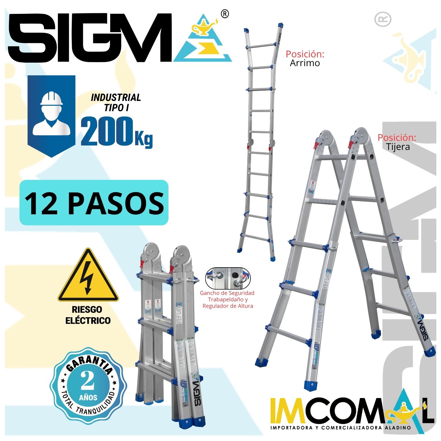 ESCALERA ALUMINIO  MULTIPROPÓSITO TELESCÓPICA DE 12 PASOS 4X3. CARGA: 200 KG. TIPO I INDUSTRIAL - 1